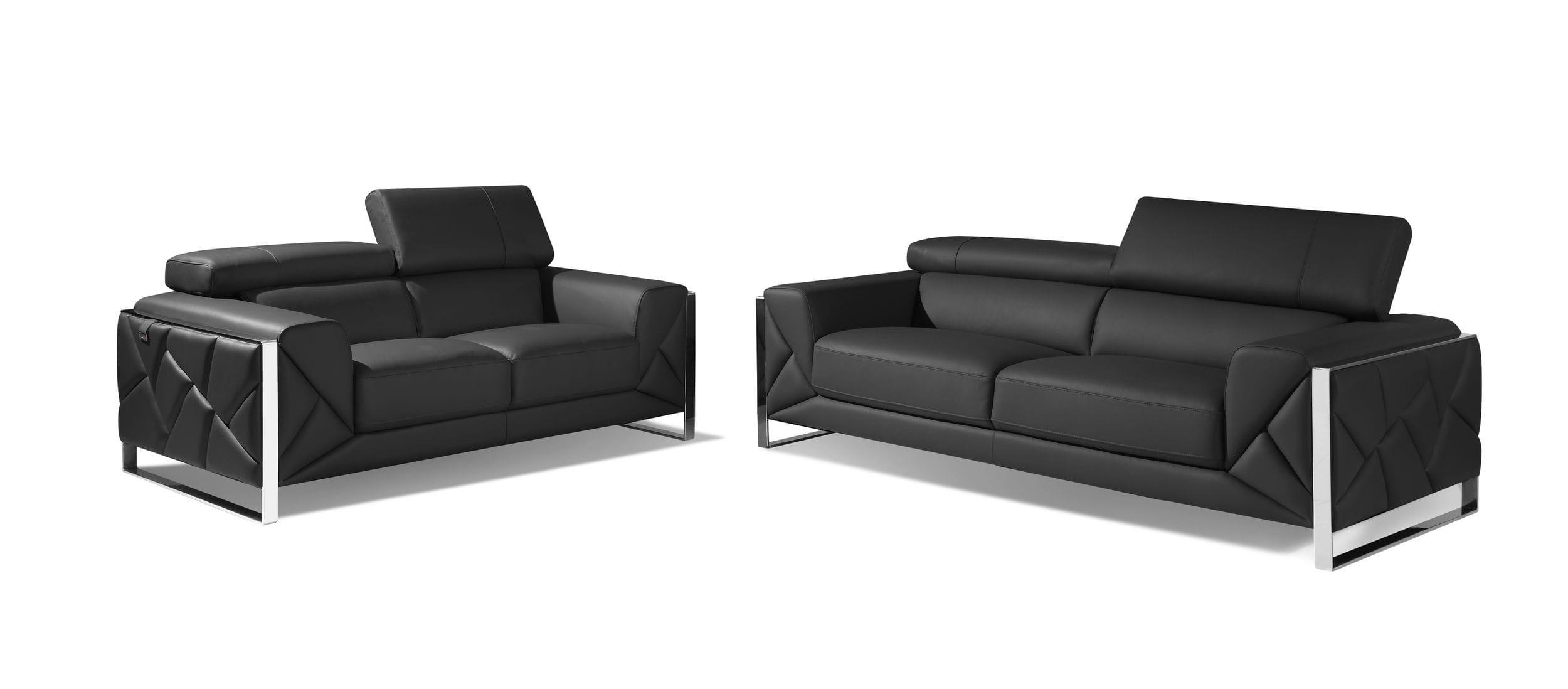 Contemporary Sofa and Loveseat Set 903-DARK_GRAY 903-DARK_GRAY-2PC in Dark Gray Genuine Italian Leatder