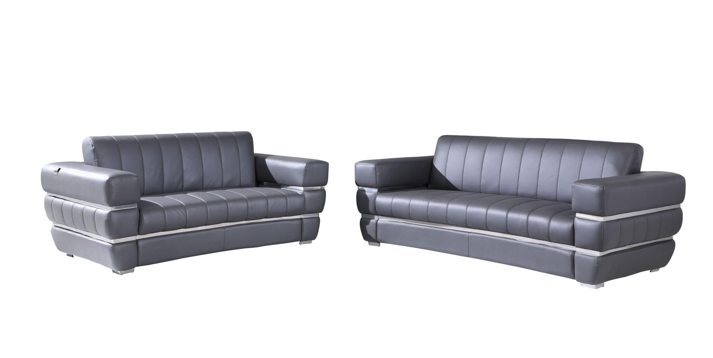 Contemporary Sofa and Loveseat Set 904 904-DK_GRAY-2PC in Gray Leather