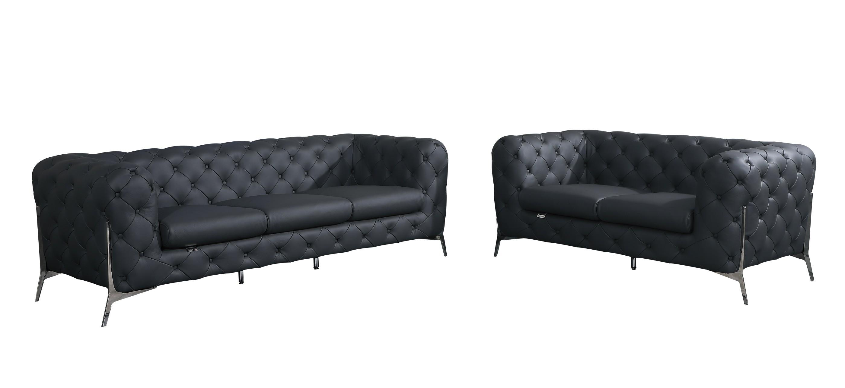 Contemporary Sofa and Loveseat Set 970 970-DK_GRAY-2PC in Dark Gray Top grain leather