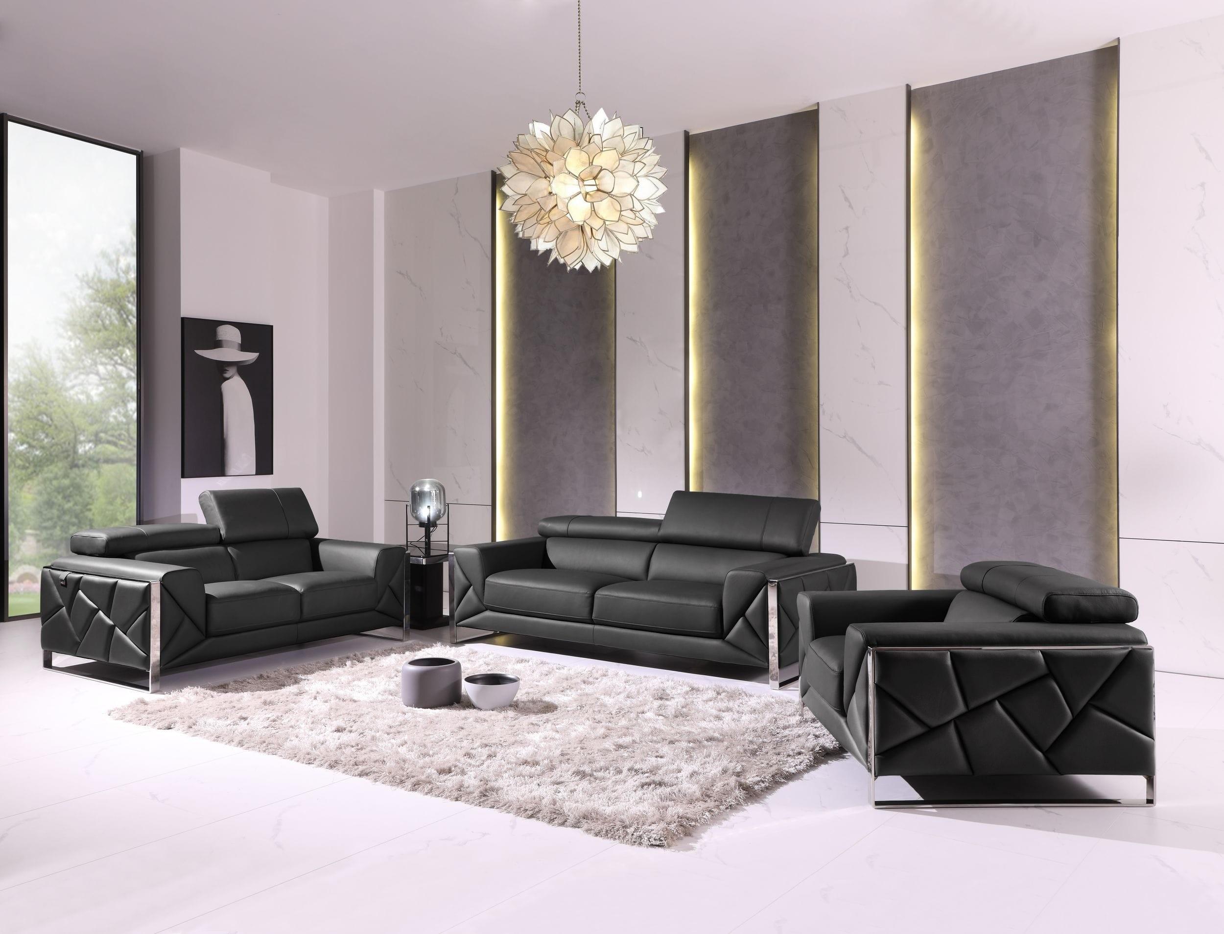

    
Dark Gray Genuine Italian Leather Sofa Set 3 Pcs Modern Global United 903
