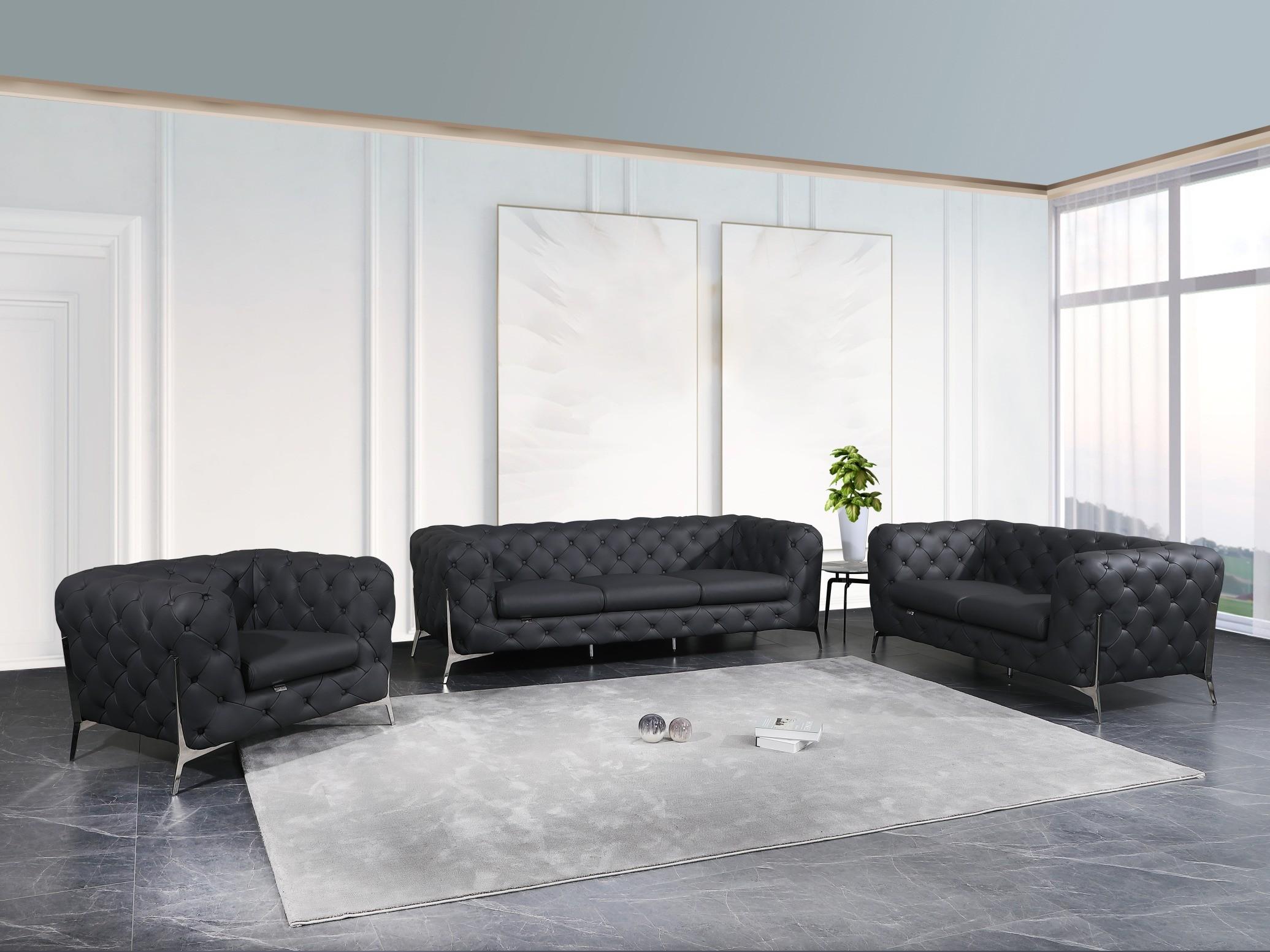 

    
 Shop  Dark Gray Genuine Italian Leather Sofa Set 3Pcs Contemporary 970 Global United
