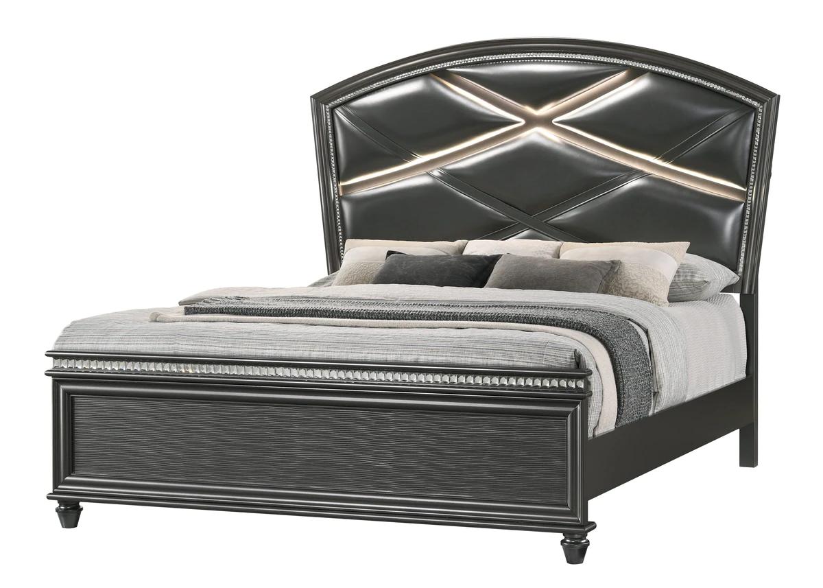 Modern Panel Bed Adira B7880-K-Bed in Dark Gray PU