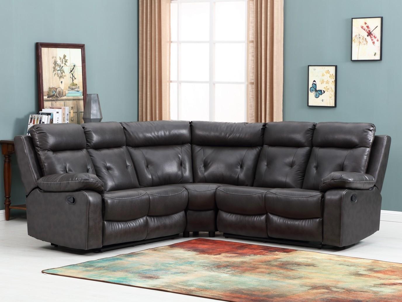 Contemporary Reclining Sectional 9443 9443-DARK-GRAY in Dark Gray Leather Air Material