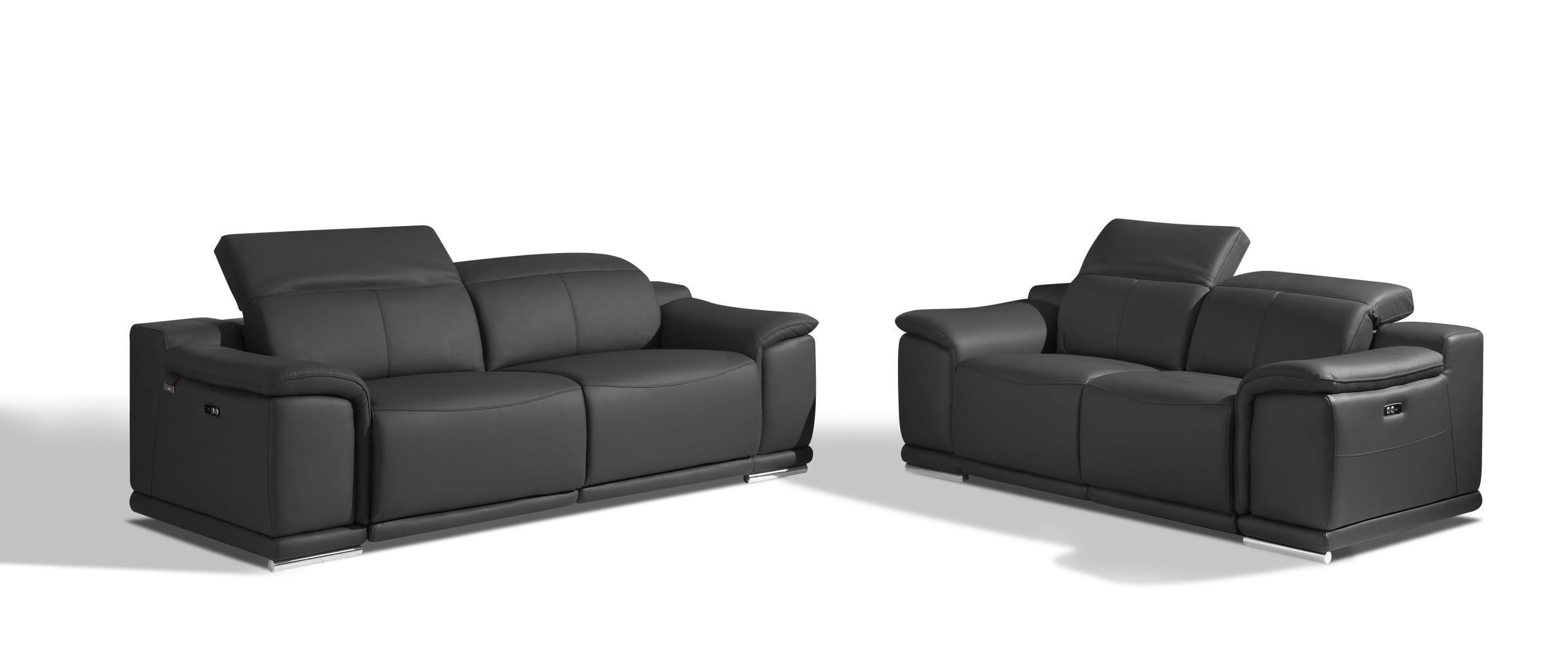 

    
DARK GREY Leather Power Reclining Sofa Set 2Pcs Modern 9762 Global United
