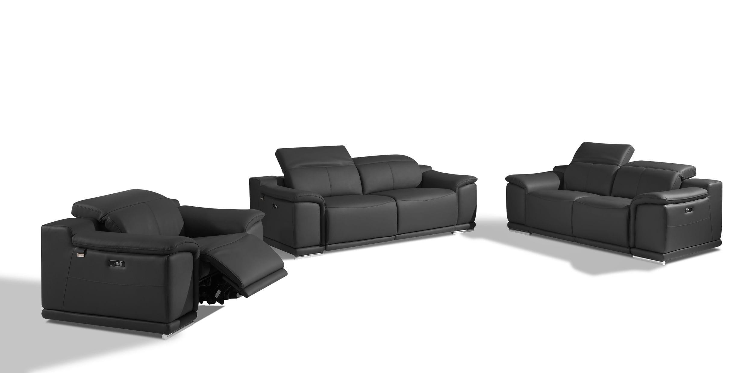

    
DARK GREY Leather Power Reclining Sofa Set 3 Pcs Modern 9762 Global United
