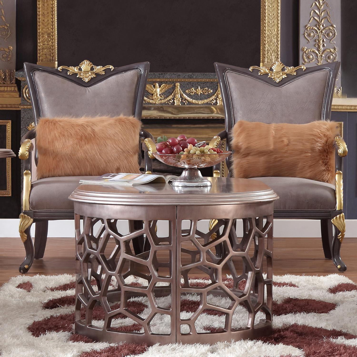 

    
Homey Design Furniture HD-6024-1 Arm Chairs Gray/Gold HD-C6024-1

