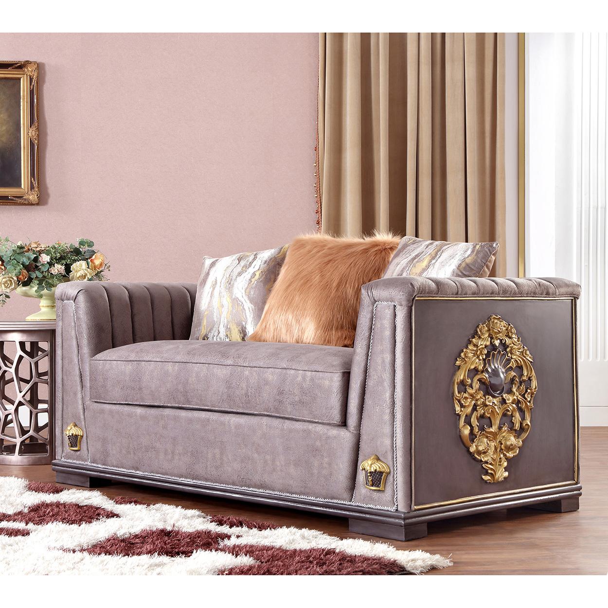 Traditional Loveseat HD-6024-1 HD-L6024-1 in Gray, Gold Fabric