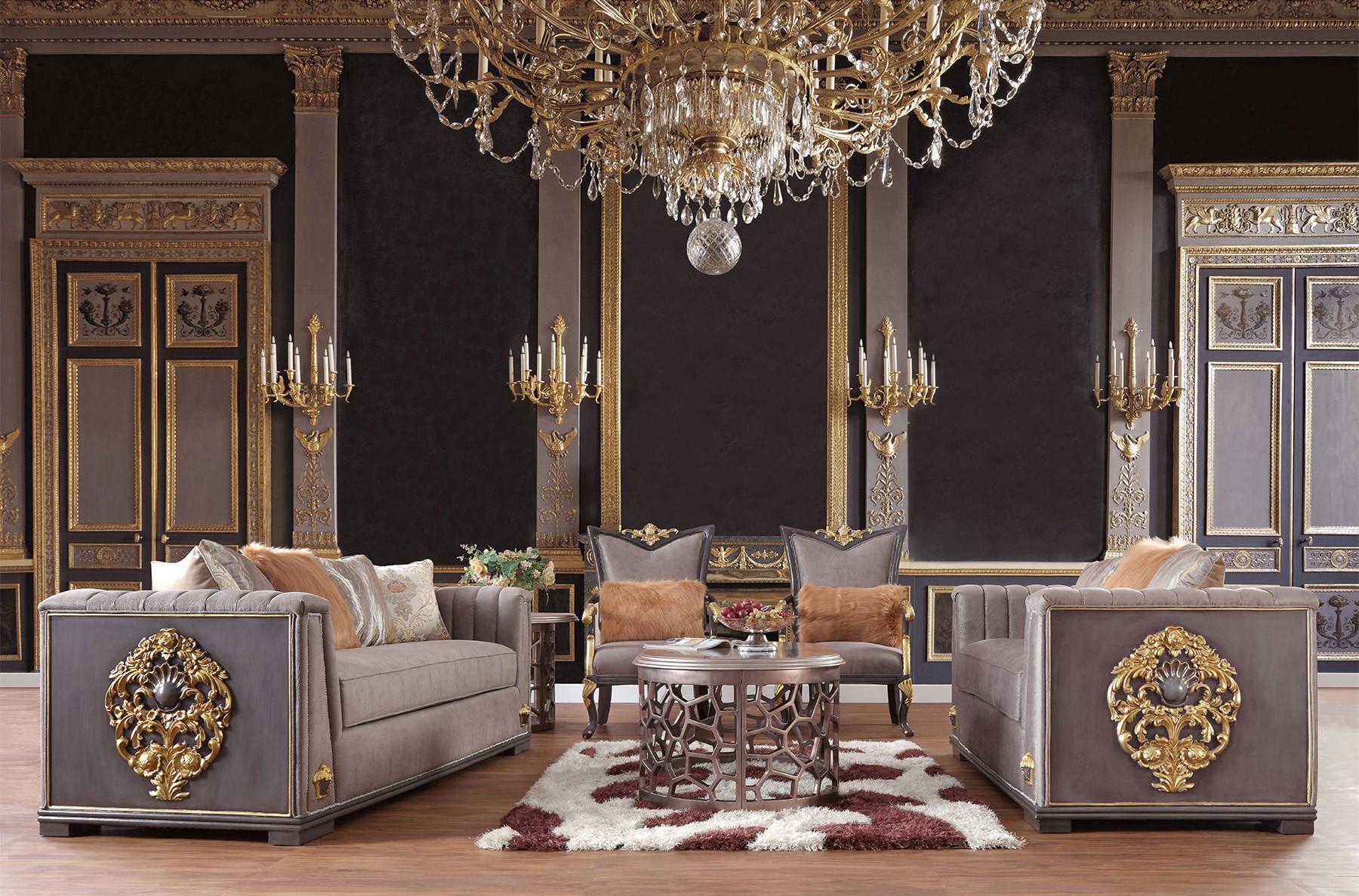 

    
Dark Gray Pearl Fabric & Gold Finish Sofa Set 2Pcs Traditional Homey Design HD-6024-1
