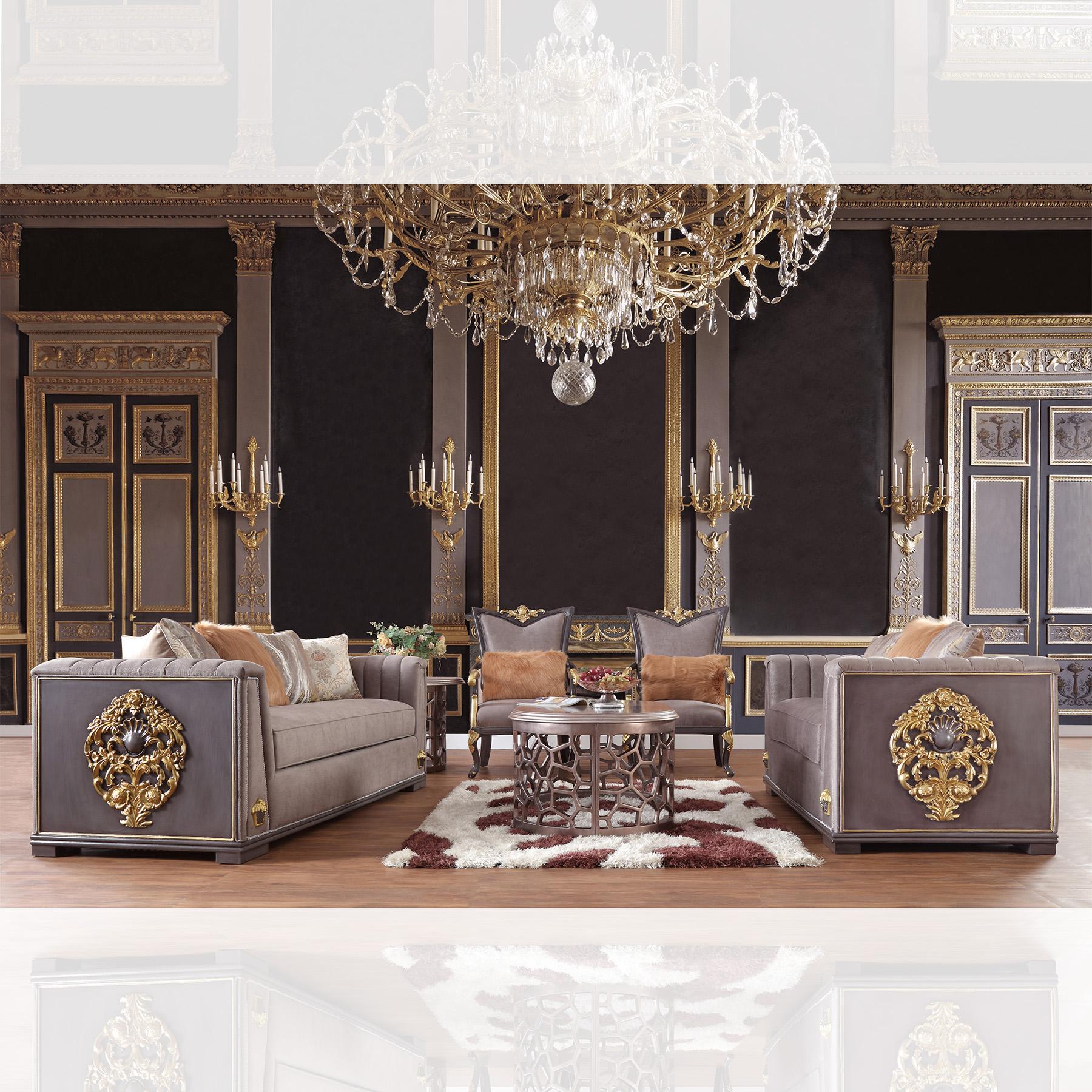 

                    
Homey Design Furniture HD-6024-1 Sofa Set Gray/Gold Fabric Purchase 
