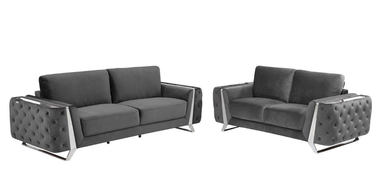 Contemporary Sofa and Loveseat Set 1051 1051-DK-GRAY-2PC in Dark Gray Fabric