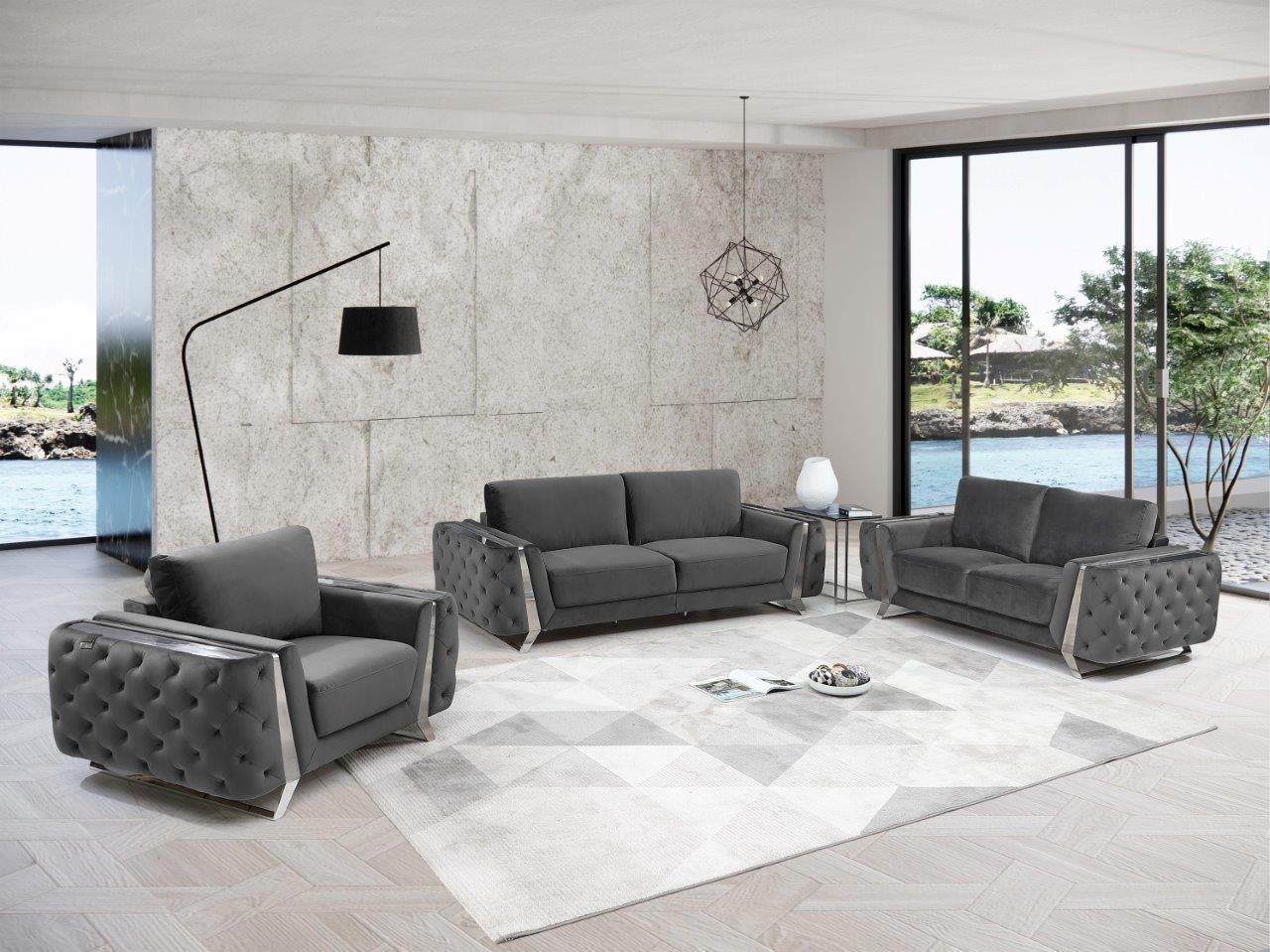

    
DARK GRAY Premium Fabric Sofa Set 3Pcs Contemporary 1051 Global United
