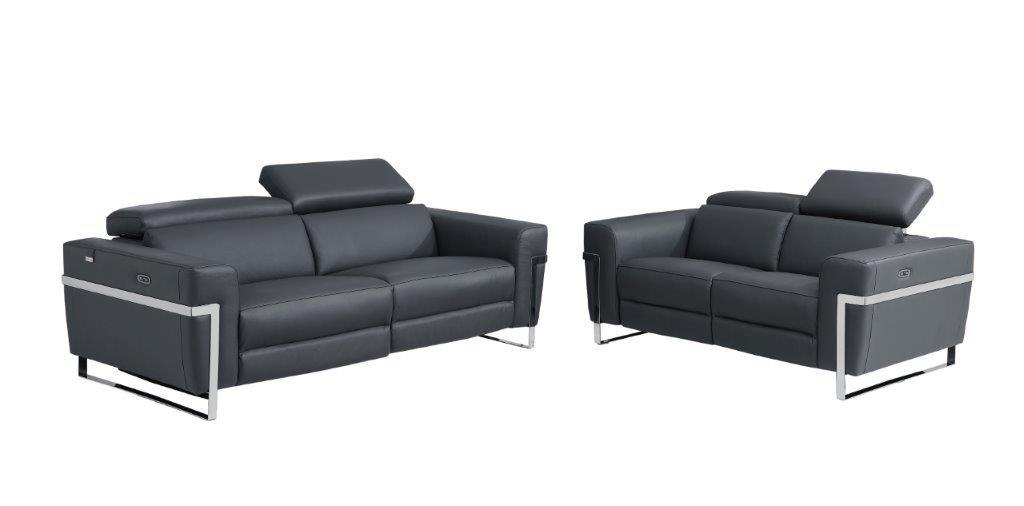 Contemporary Power Reclining Set 990 990-DK-GRAY-2PC in Dark Gray Top grain leather