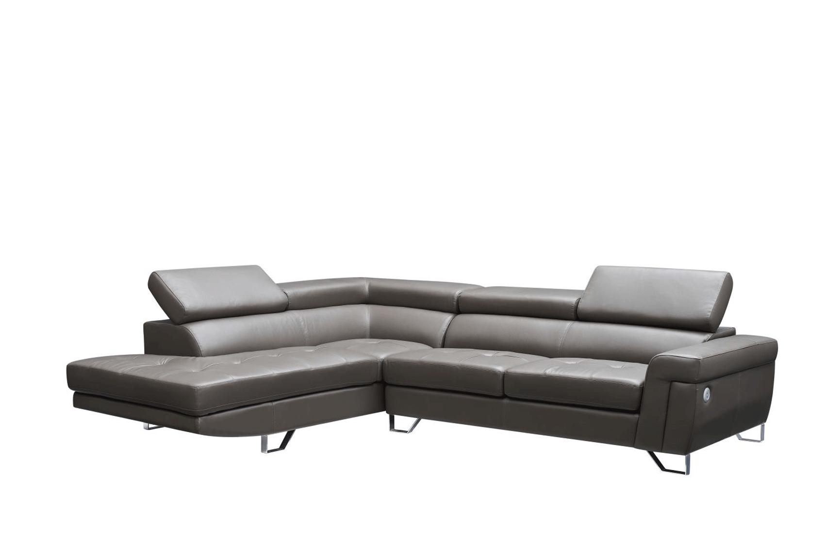 Contemporary, Traditional Sectional Sofa 1807 Sectional Left 1807SECTIONAL in Dark Gray Genuine Leather