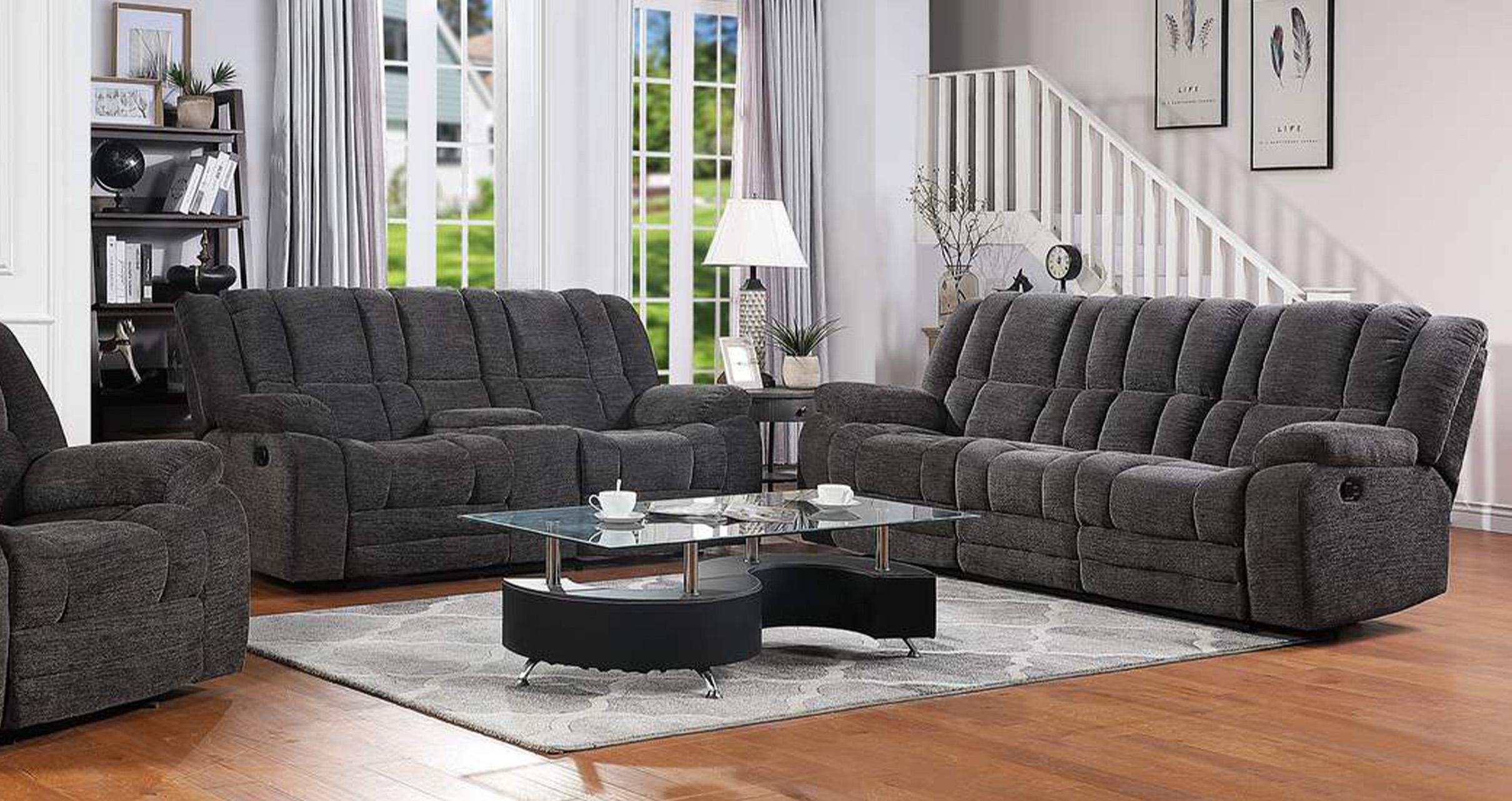 Contemporary, Modern Recliner Sofa Set CHICAGO GHF-808857938657 in Dark Grey Chenille