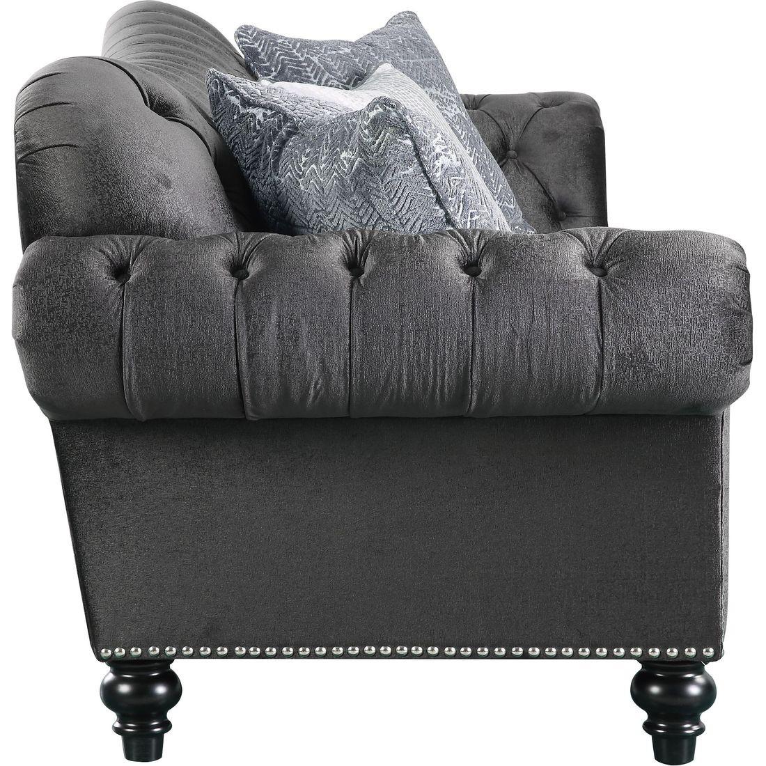 Dark Grey Velvet Tufted Sofa Set 4Pcs w/Coffee Table Traditional Gaura ...