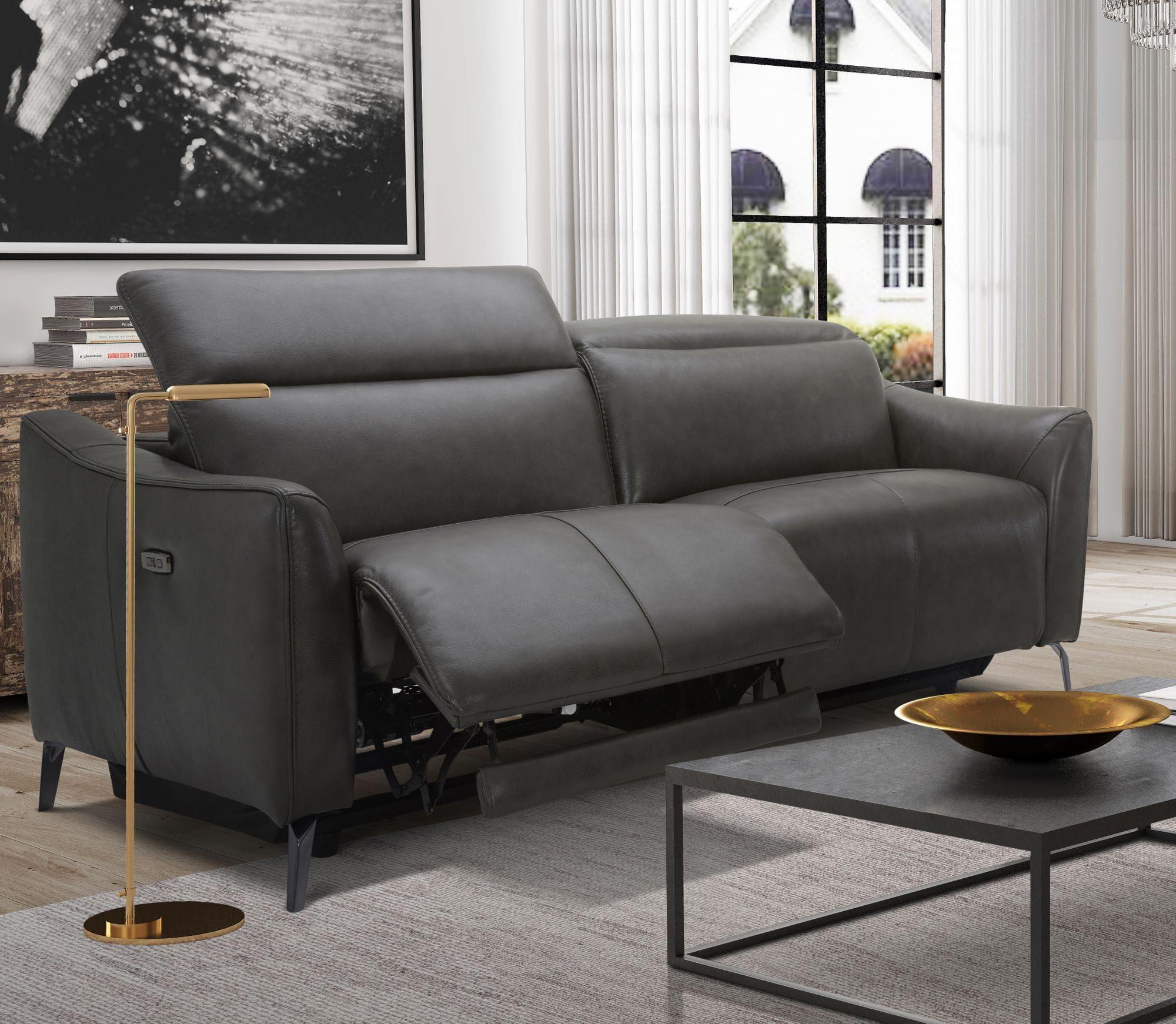 

    
Dark Grey Genuine Leather Dual El/Recliner Sofa Divani Casa Prairie Modern
