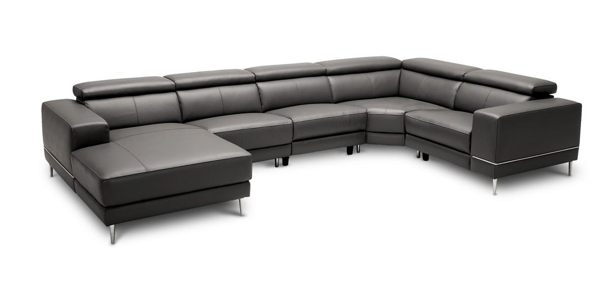 Contemporary, Modern Reclining Sectional Divani Casa Wade VGKMKM.5381H-M1215-NOCON in Gray Genuine Leather