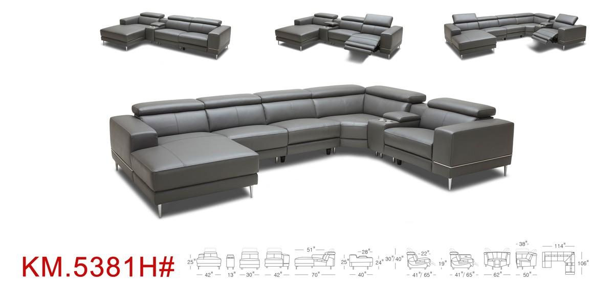 

    
Dark Grey Leather Sectional Sofa w/ 2 Electric Recliners VIG Divani Casa Wade
