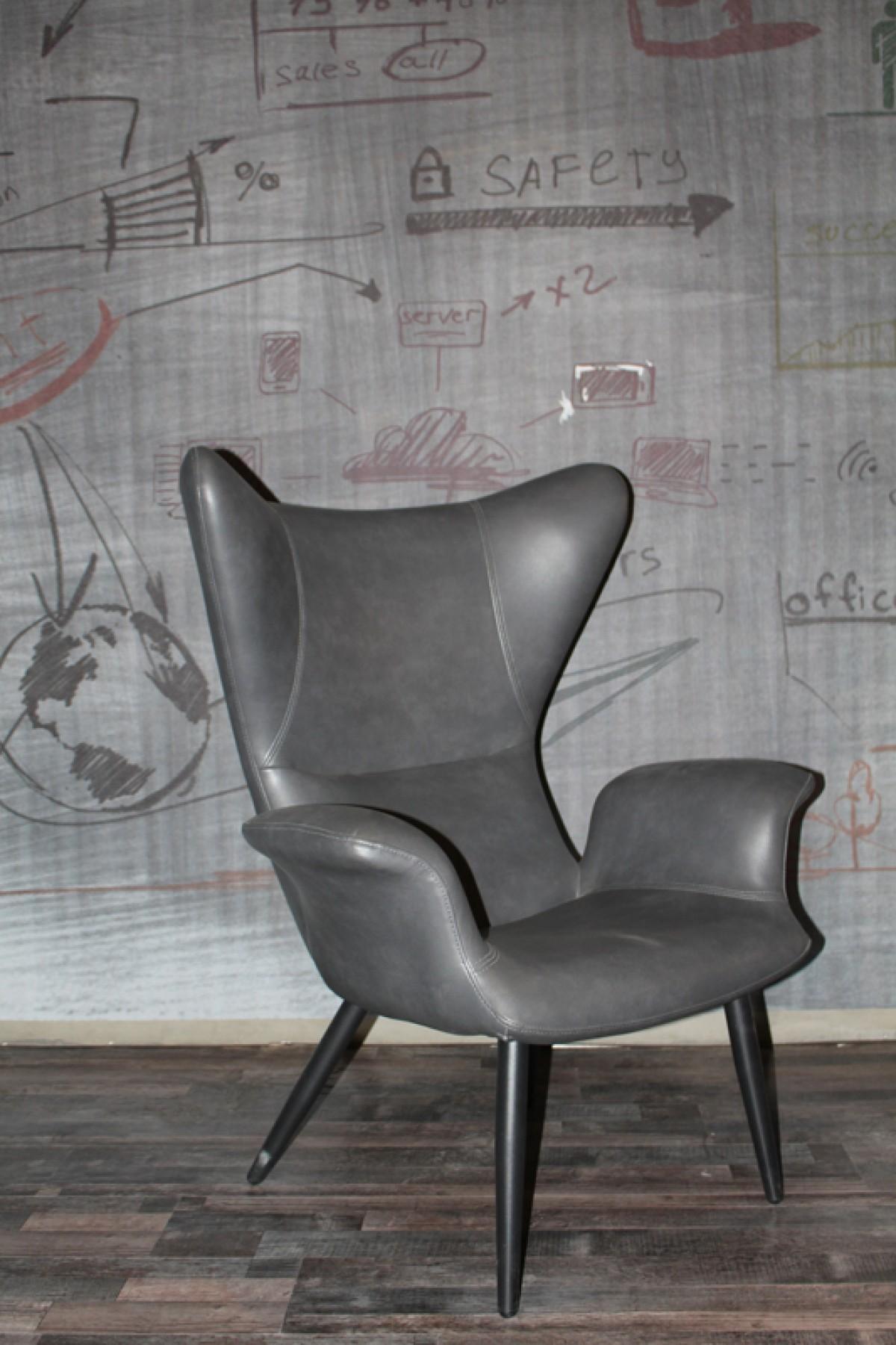 Contemporary, Modern Lounge Chaise SLATER ACCENT CHAIR DARK GREY 513-3 PU/METAL LEG VGBNEC-067-GRY in Gray Leatherette