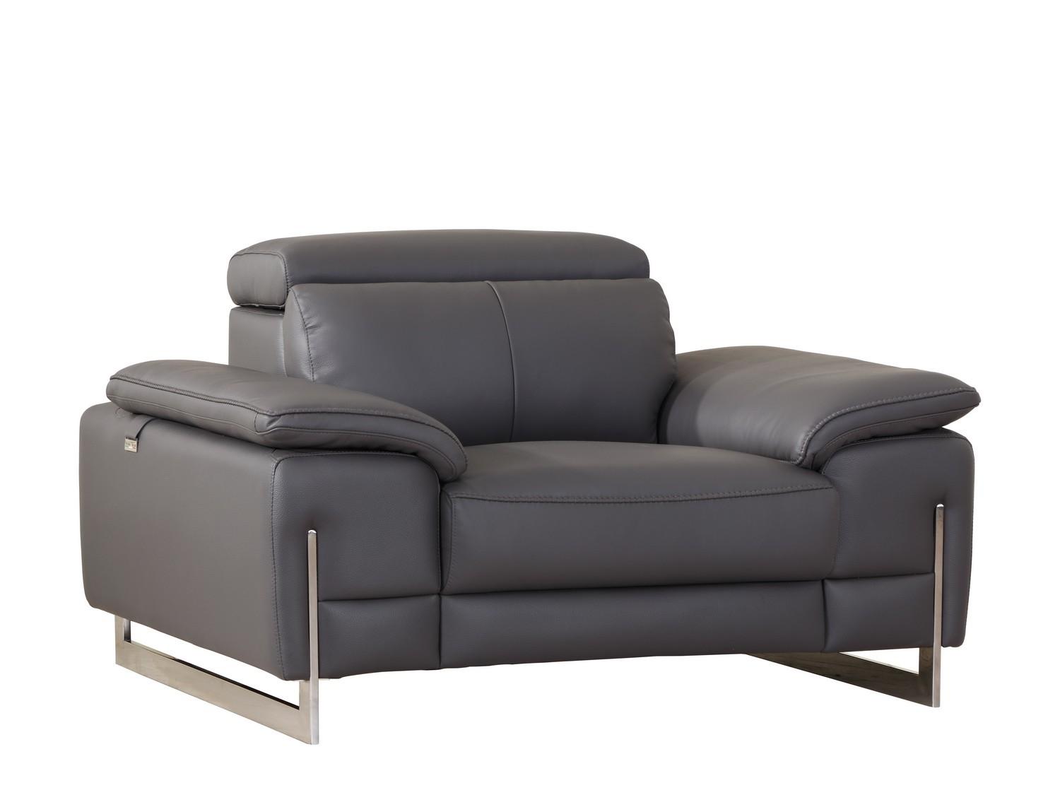 Contemporary Arm Chairs 636 636-DARK-GRAY-CH in Dark Gray Italian Leather