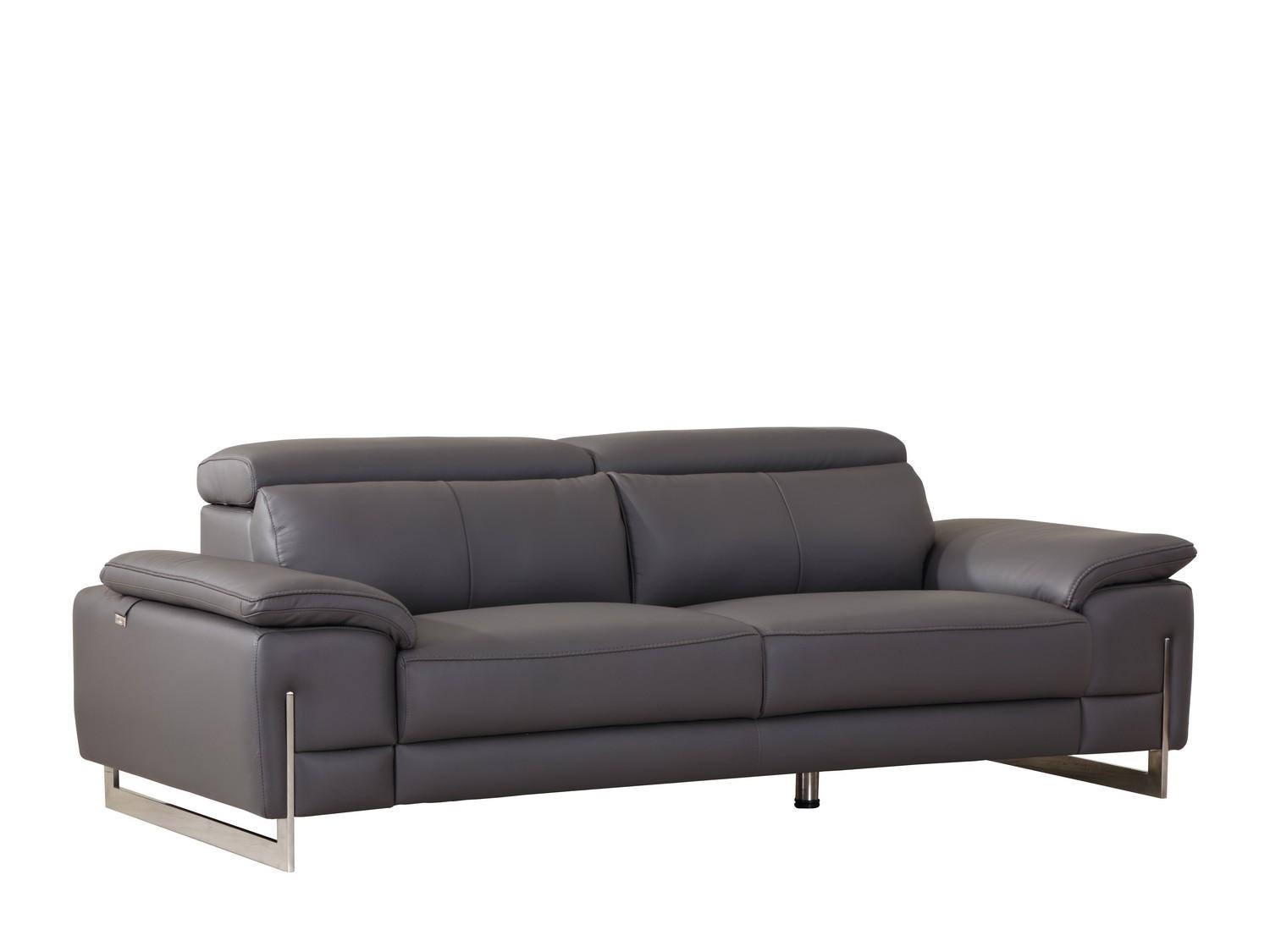 Contemporary Sofa 636 636-DARK-GRAY-S in Dark Gray Italian Leather