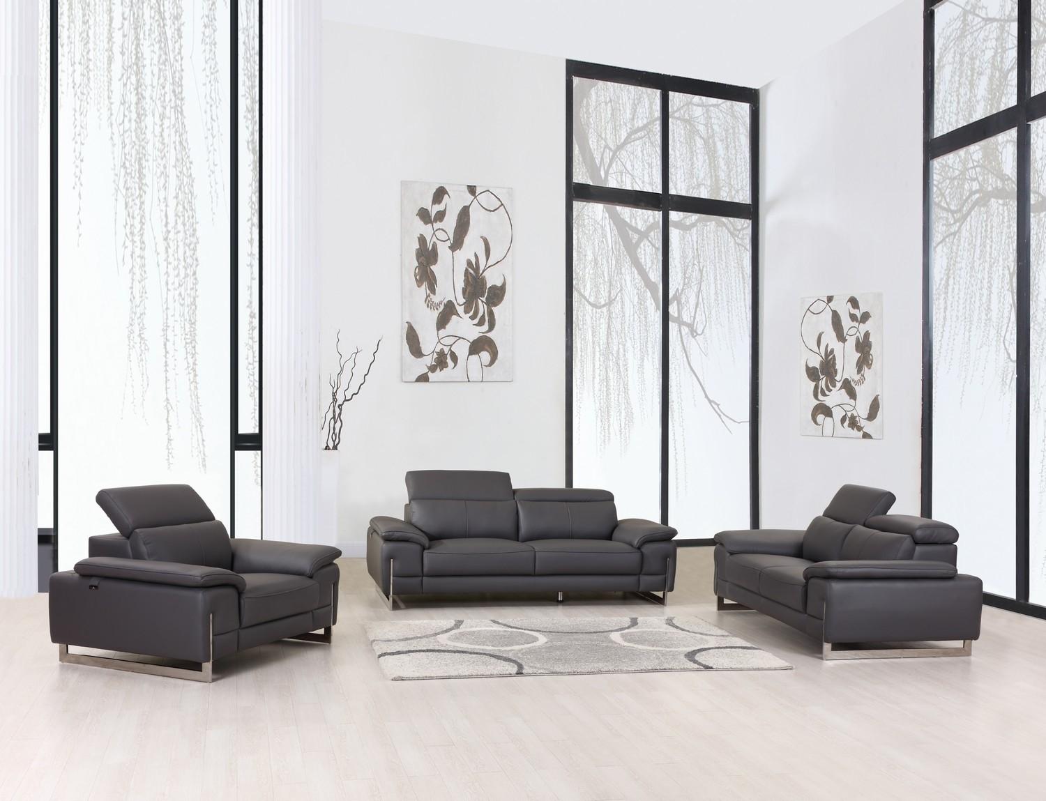 

    
Dark Grey Top Grain Italian Leather Sofa Set 3Pcs Contemporary 636 Global United
