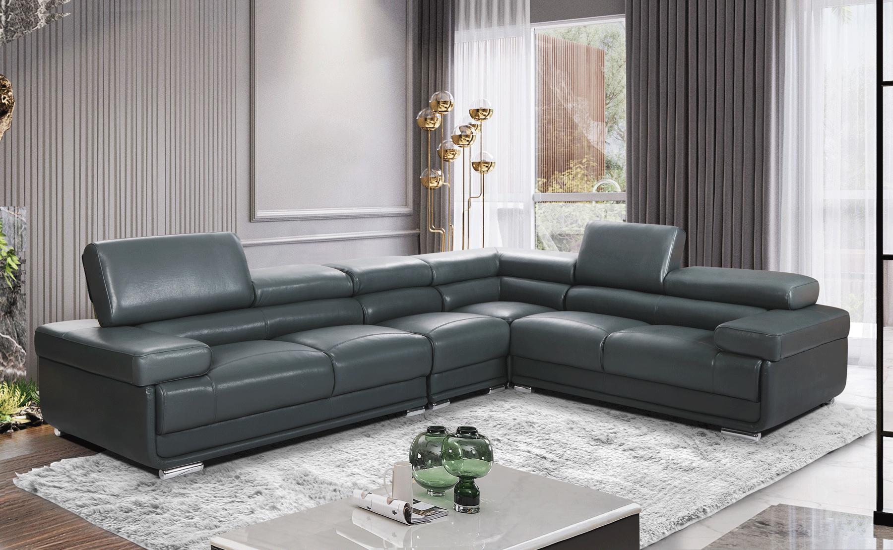Contemporary, Modern Sectional Sofa 2119 Sectional 2119SECTIONALDARKGRE in Dark Grey Genuine Leather