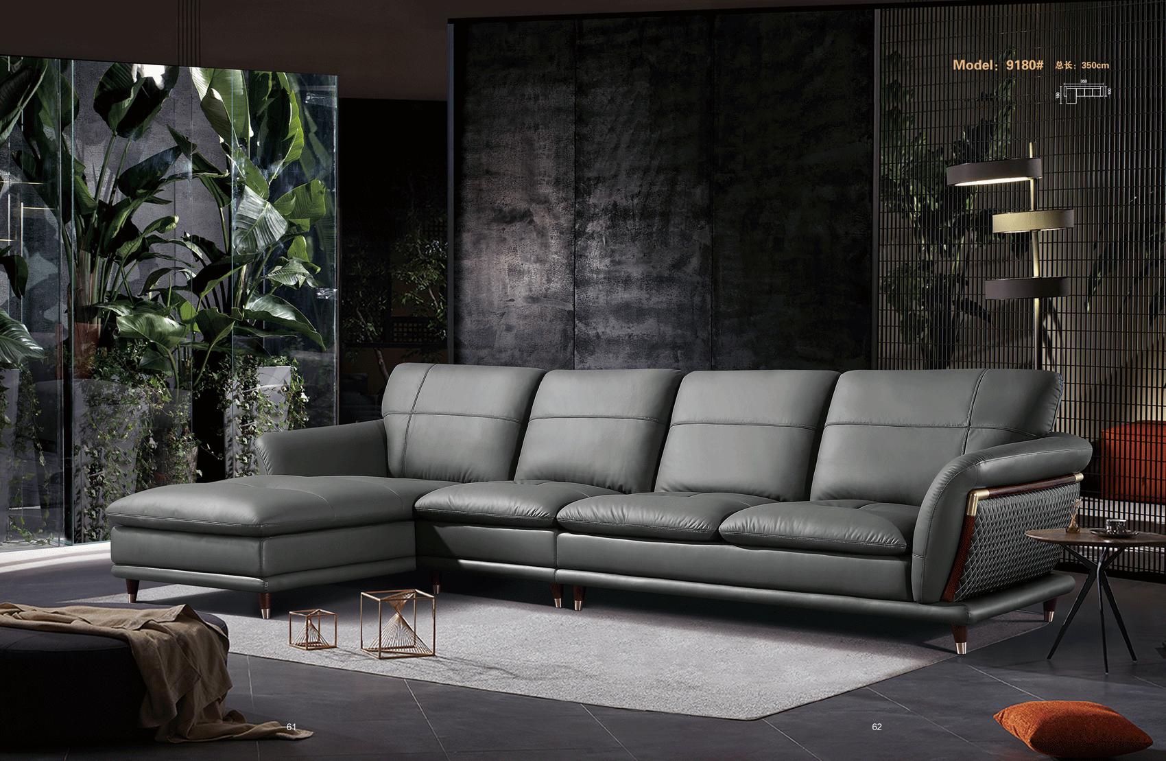 Contemporary, Modern Sectional Sofa Set 9180 Sectional 9180SECTIONAL-2PC in Gray Genuine Leather
