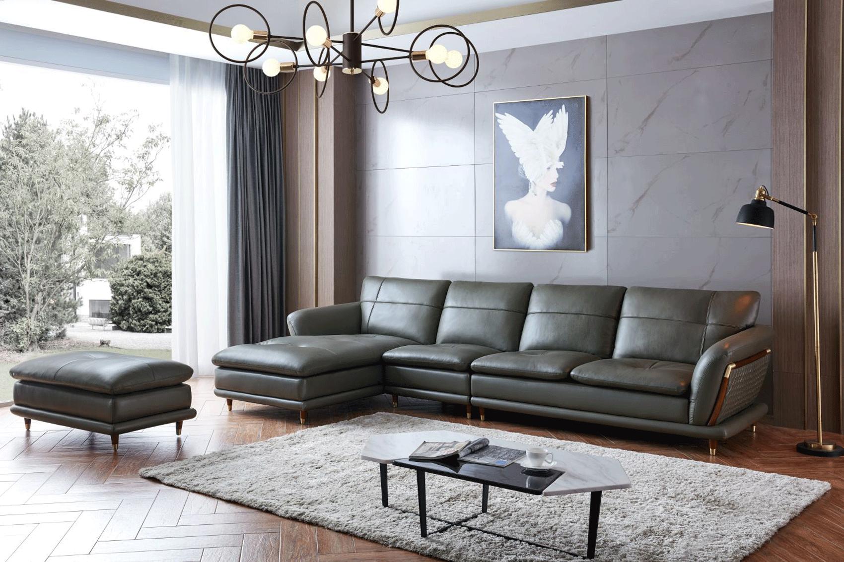 

    
Dark Grey Top-grain Leather Sectional Sofa Set 2Pcs Contemporary ESF 9180
