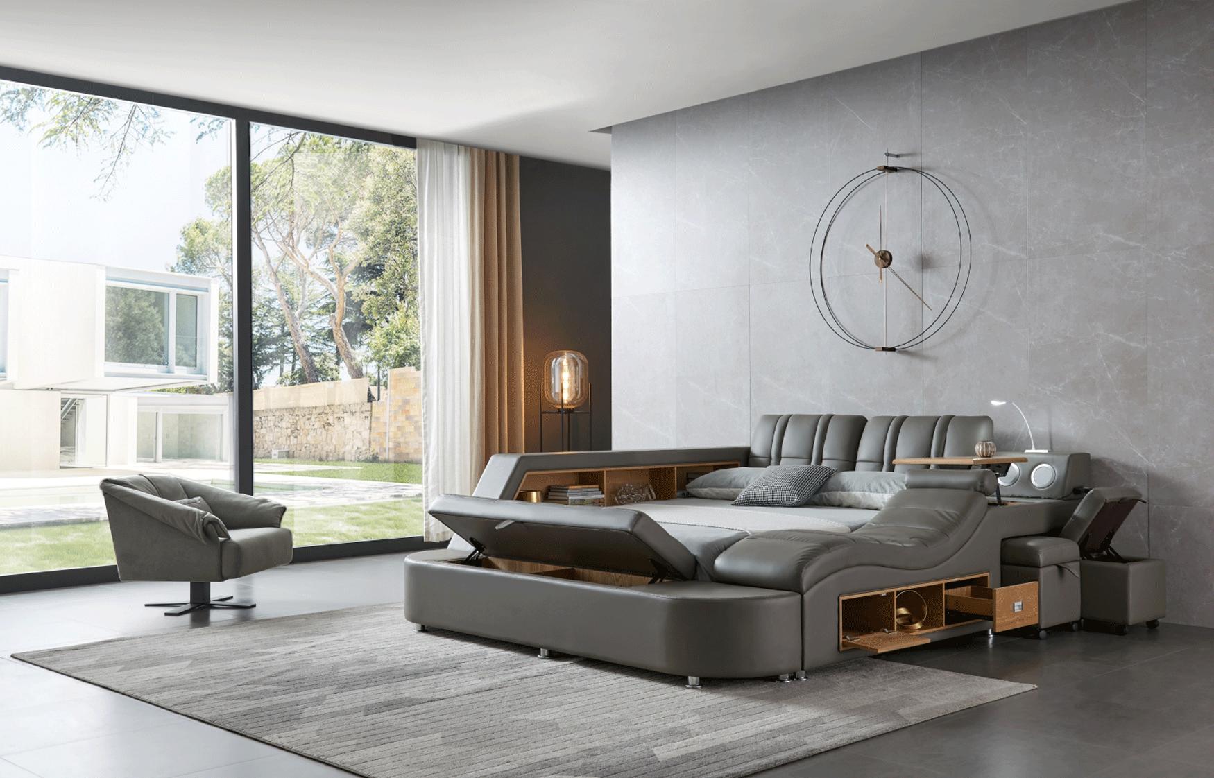 Contemporary Plarform bed Tesla TESLAKS in White, Gray Genuine Leather