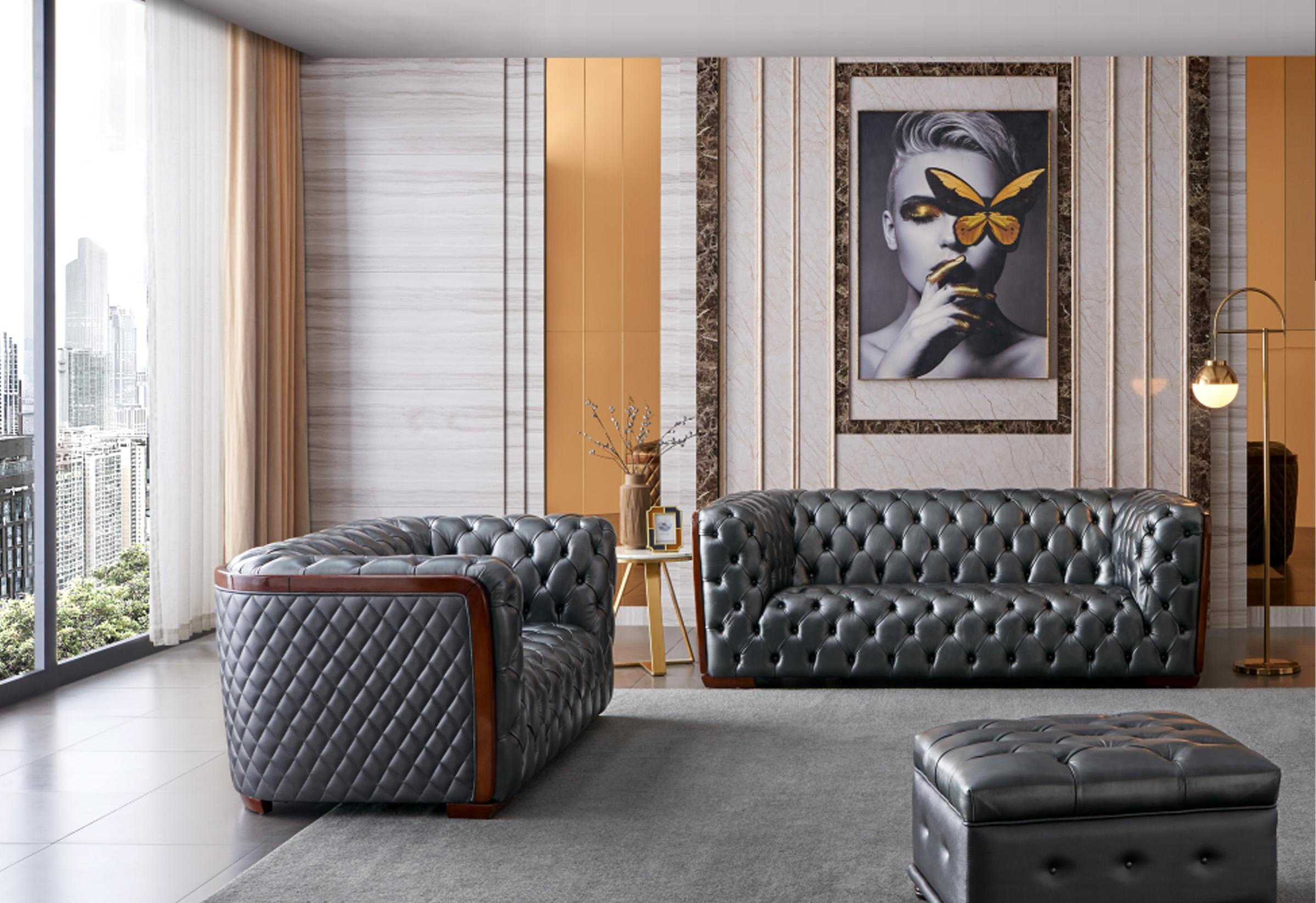 

    
Dark Grey Top-Grain Leather Tufted Sofa Set 2 Pcs Contemporary ESF 415
