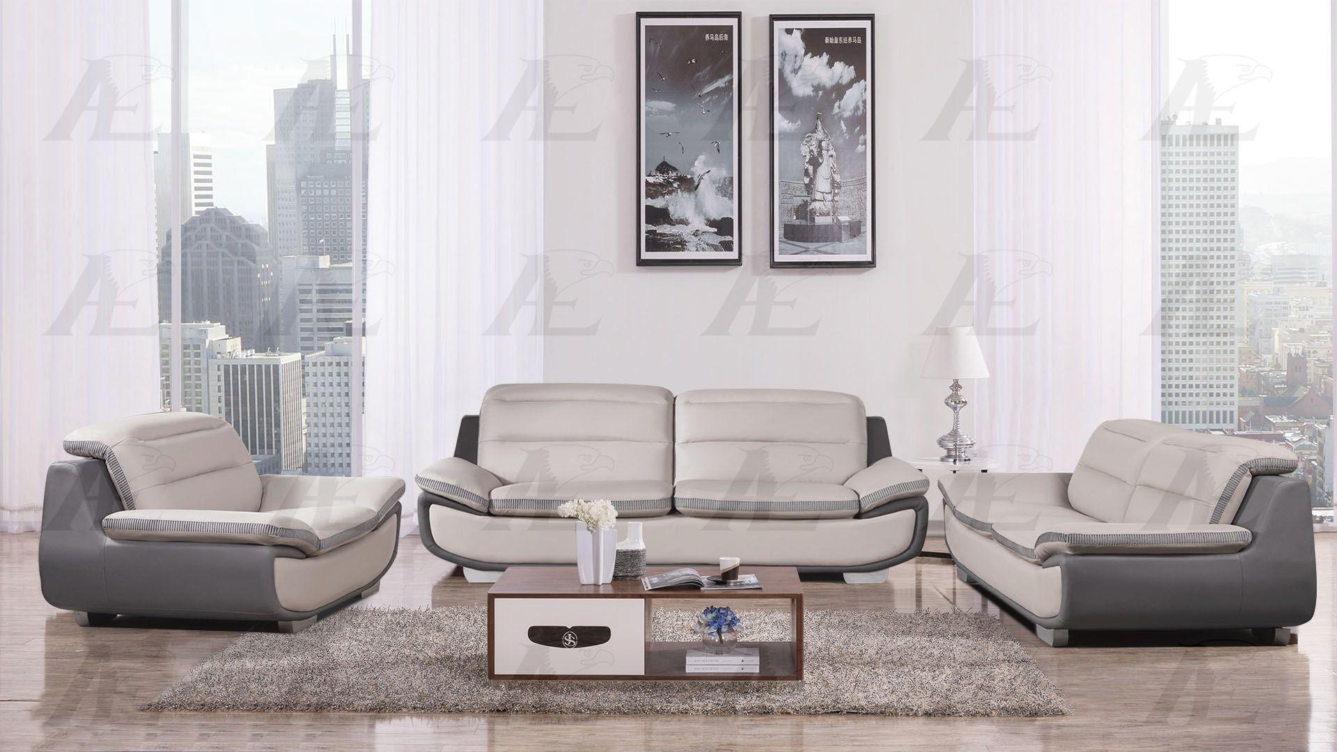 Modern Sofa Loveseat and Chair Set AE638-LG.DG AE638-LG.DG-Set-3 in Dark Gray, Light Gray Bonded Leather