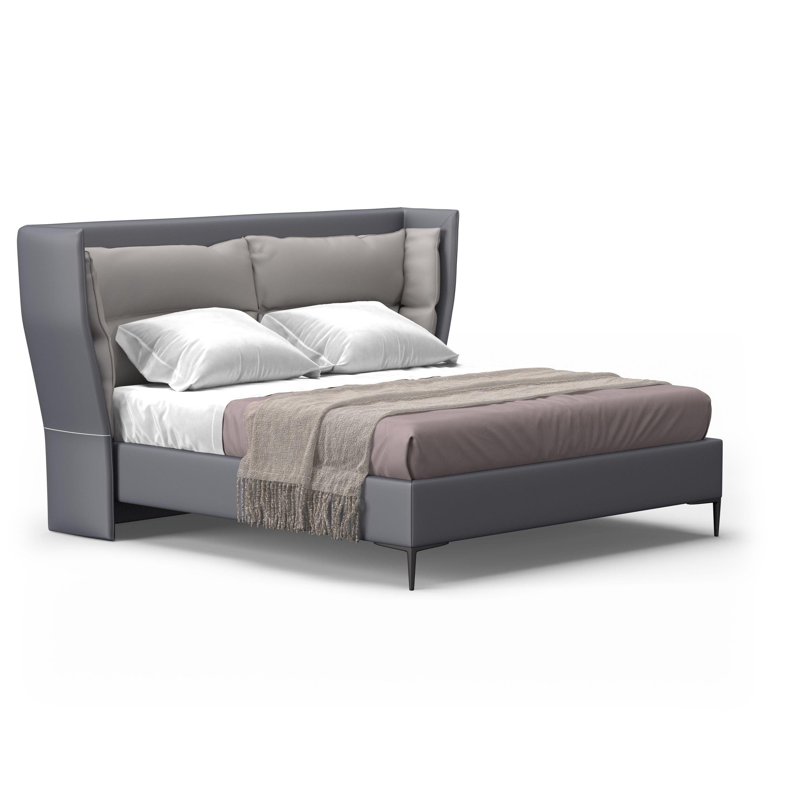 Modern Panel Bed VGBBMA2013K-GRY-BED-EK VGBBMA2013K-GRY-BED-EK in Dark Grey Leatherette