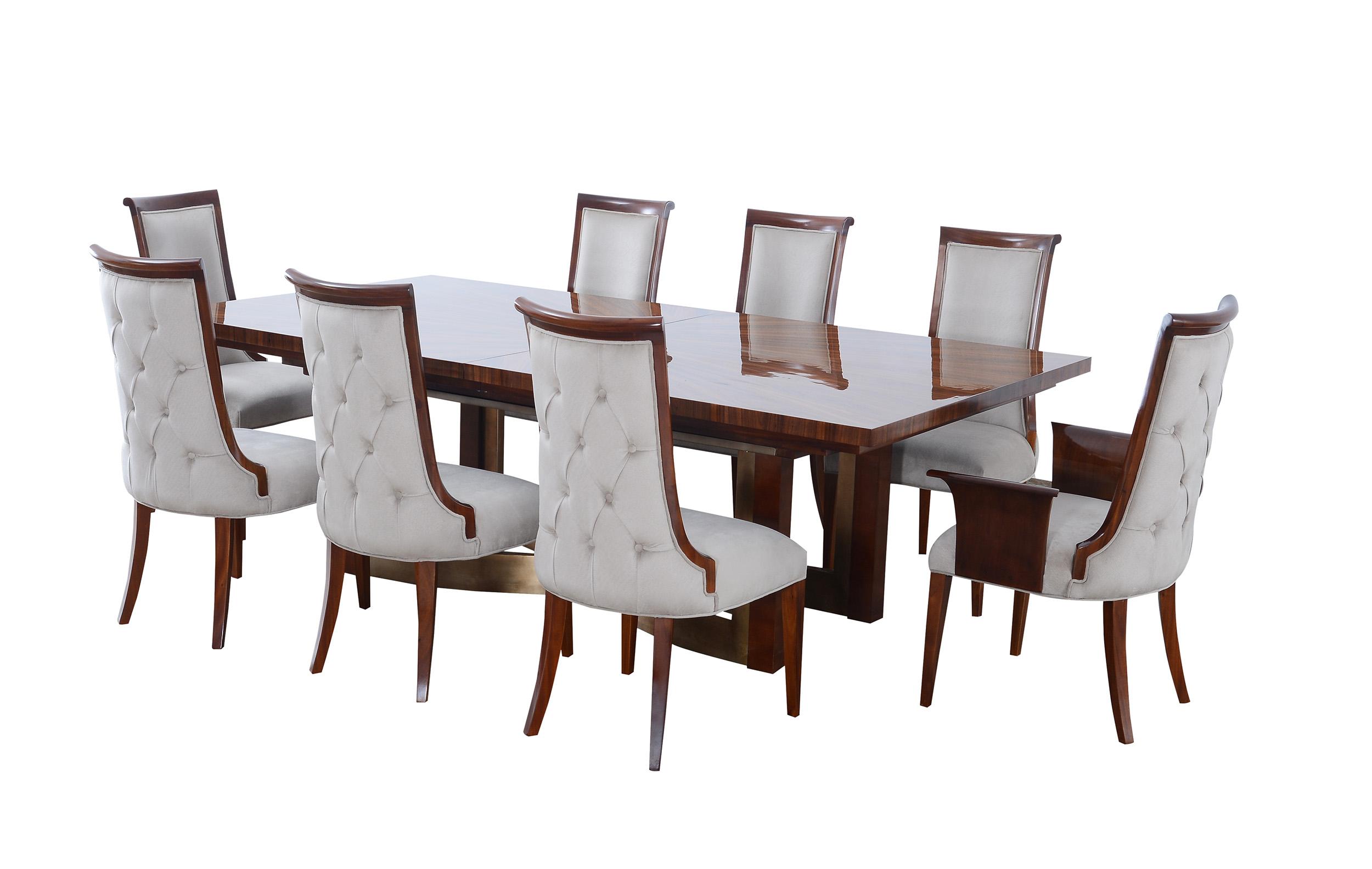 Modern Dining Table Set GLAMOUR 56015-DT-Set-9 in Mocha Fabric