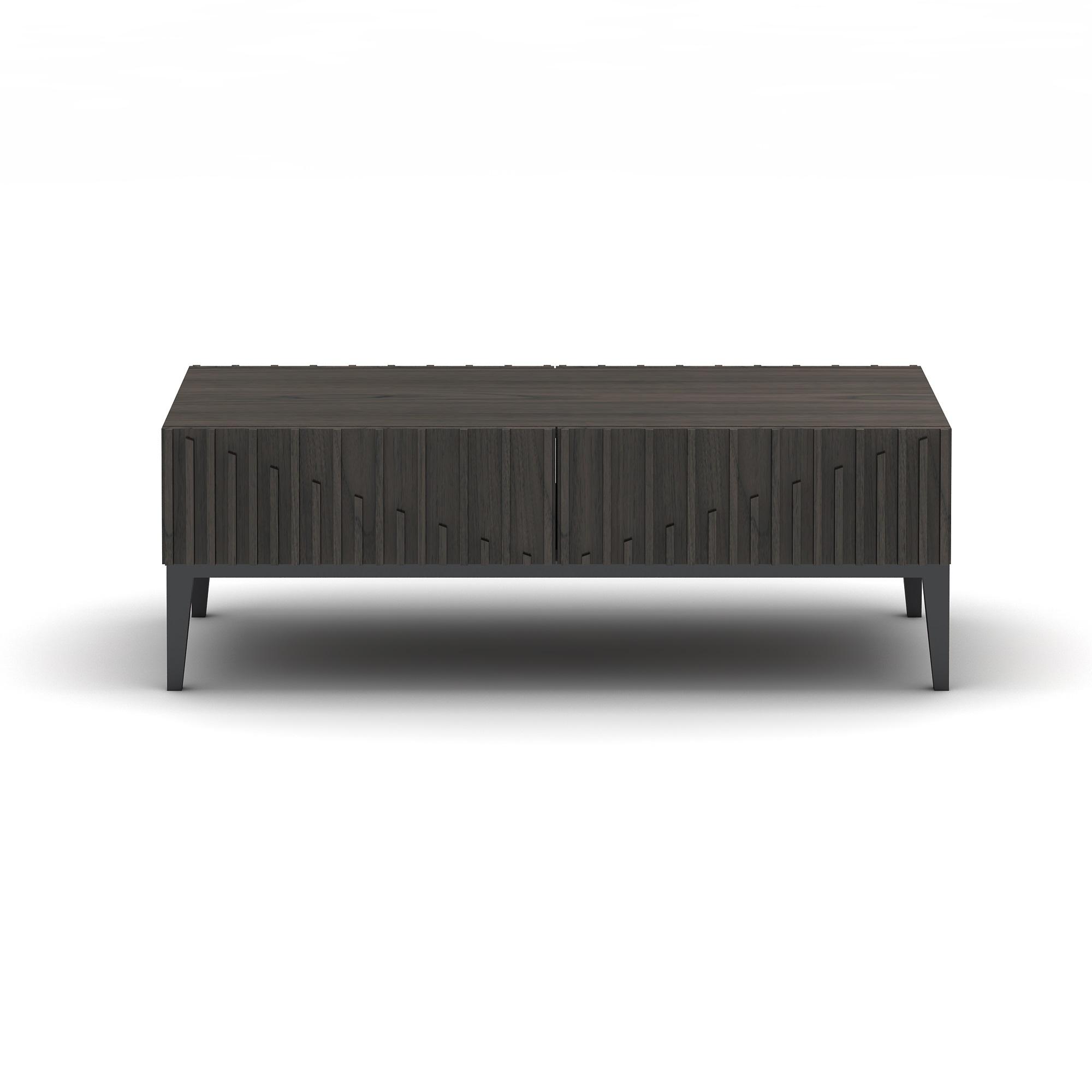 

    
Jaxon Dark Oak Finish Vertical Line Design Coffee Table w/Storage Contemporary
