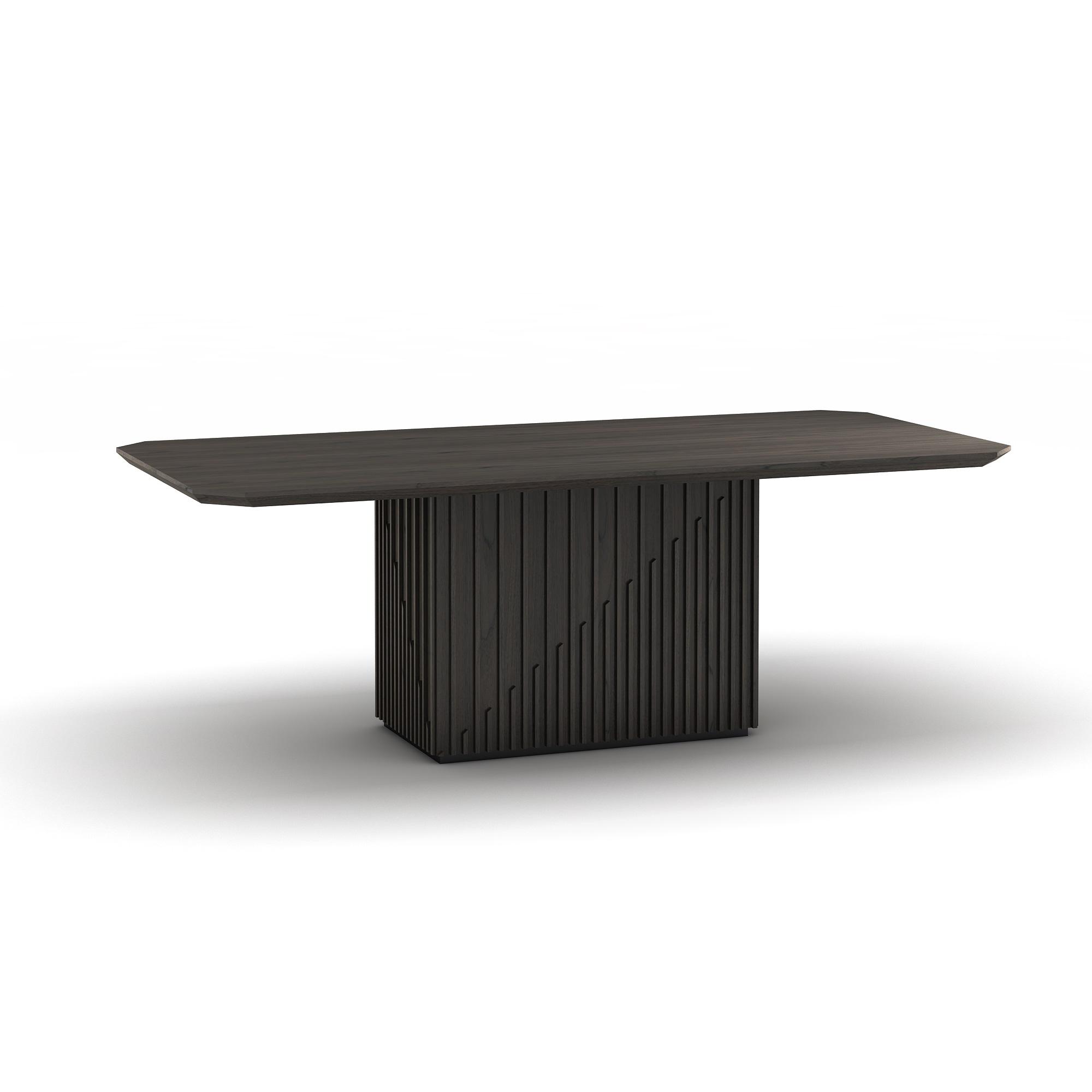 

    
Jaxon Dark Oak Finish Vertical Line Pedestal Base Dining Table Contemporary
