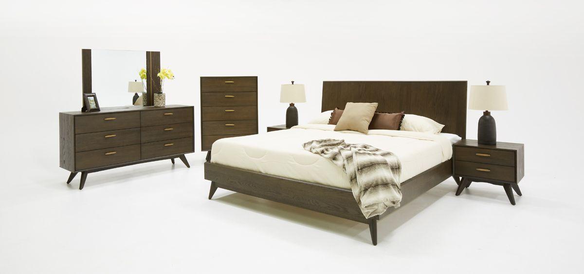 Contemporary, Modern Panel Bedroom Set Novak VGLBNANT-SET-Q-6pcs in Dark Oak 