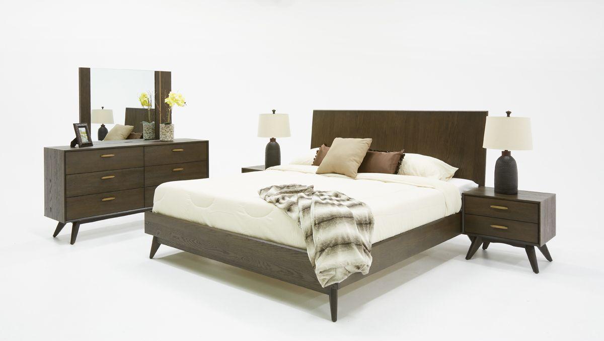 Contemporary, Modern Panel Bedroom Set Novak VGLBNANT-SET-Q-5pcs in Dark Oak 
