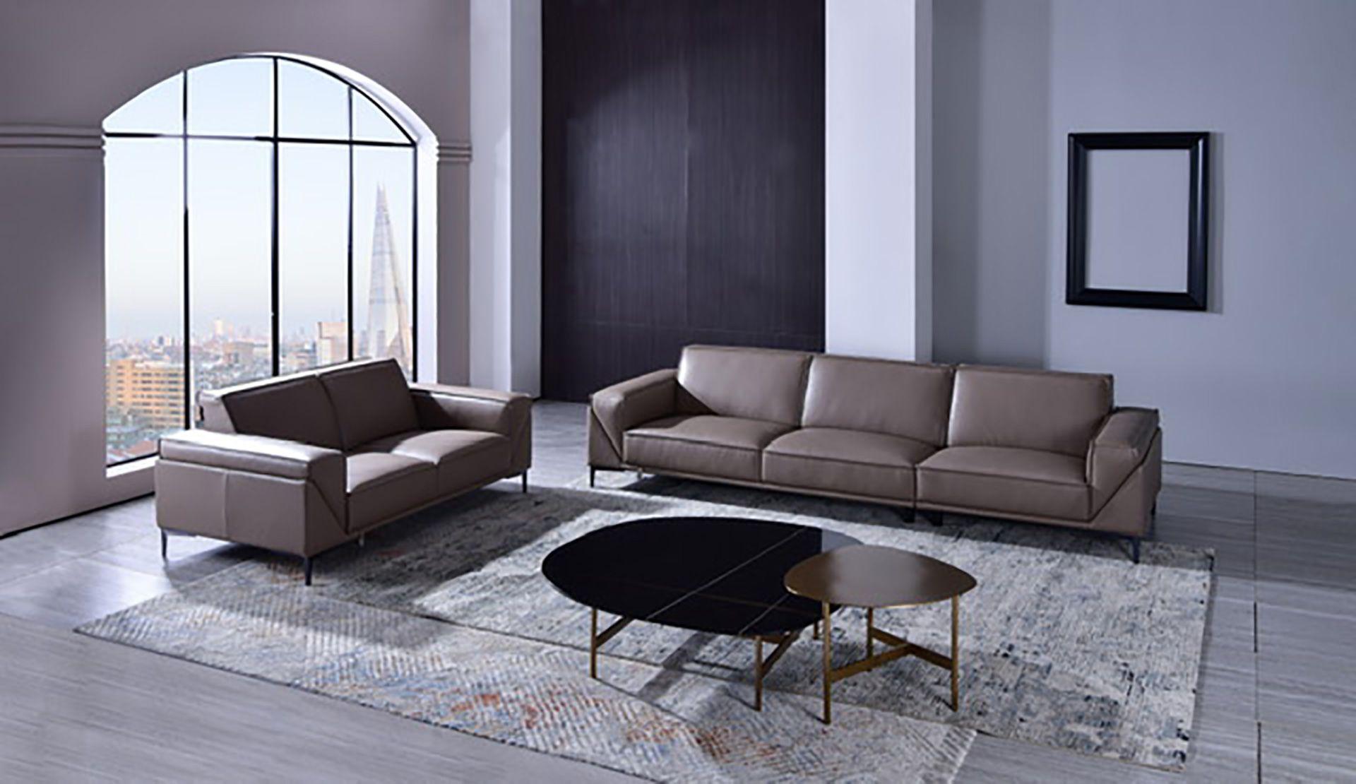 Contemporary Sofa Set EK1302-DT-4S EK1302-DT-4S-2PC in Dark Tan, Tan Leather