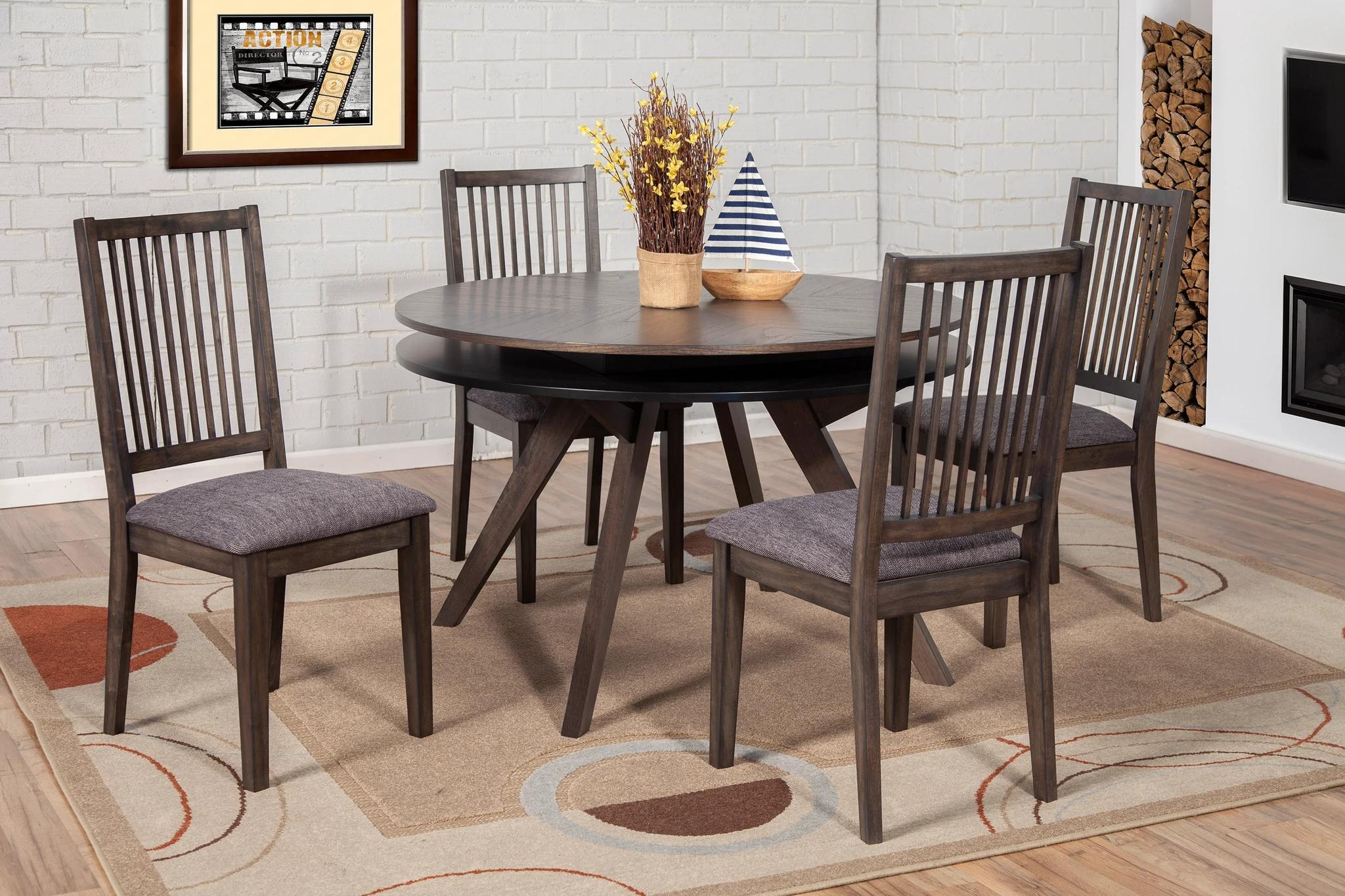 Casual, Transitional Dining Table Set LENNOX 5164-03-Set-5 in Tobacco, Gray Fabric