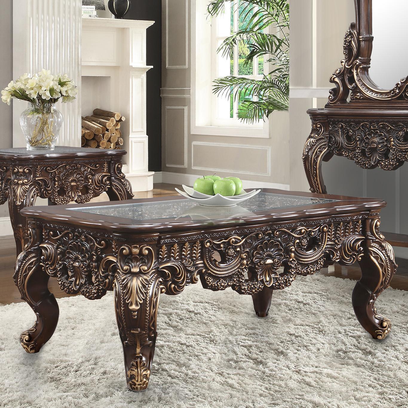 

    
HD-92-6PC Dark Walnut & Beige Sofa Set 6Pcs w/ Coffee Tables Carved Wood Traditional Homey Design HD-92

