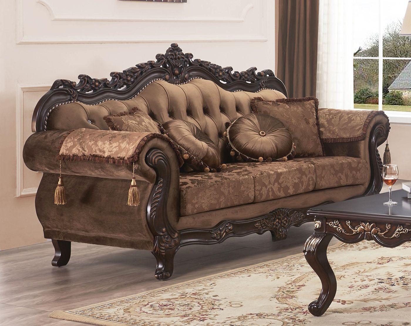 

    
Dark Walnut Carved Wood Sofa Traditional McFerran SF2267
