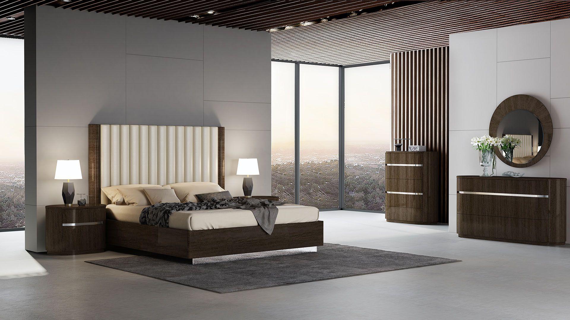 Contemporary, Modern Platform Bedroom Set P115 P115-BED-Q-SET-3 in Light Beige, Dark Walnut Polyurethane