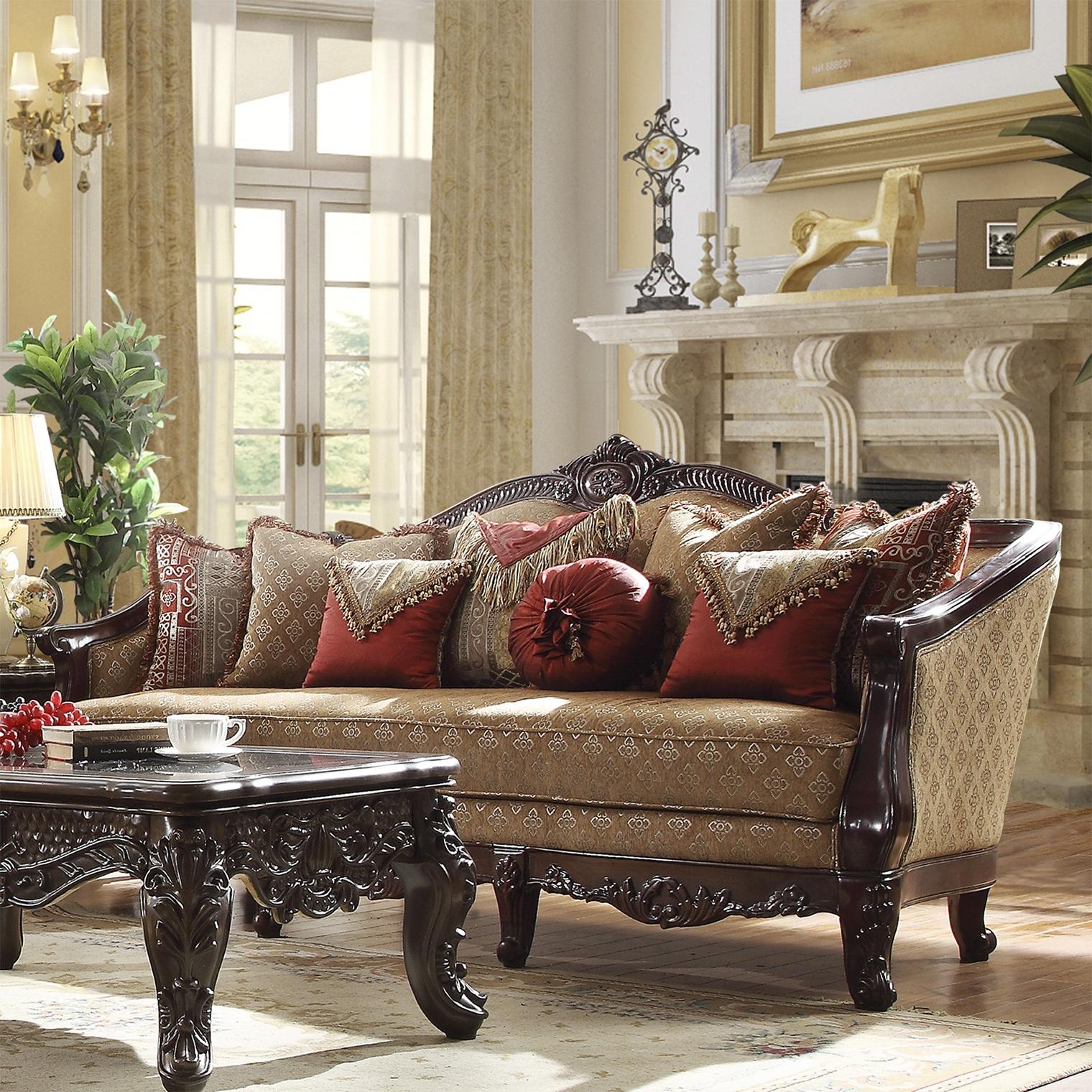 Traditional Sofa HD-2655 HD-S2655 in Dark Brown, Brown Fabric