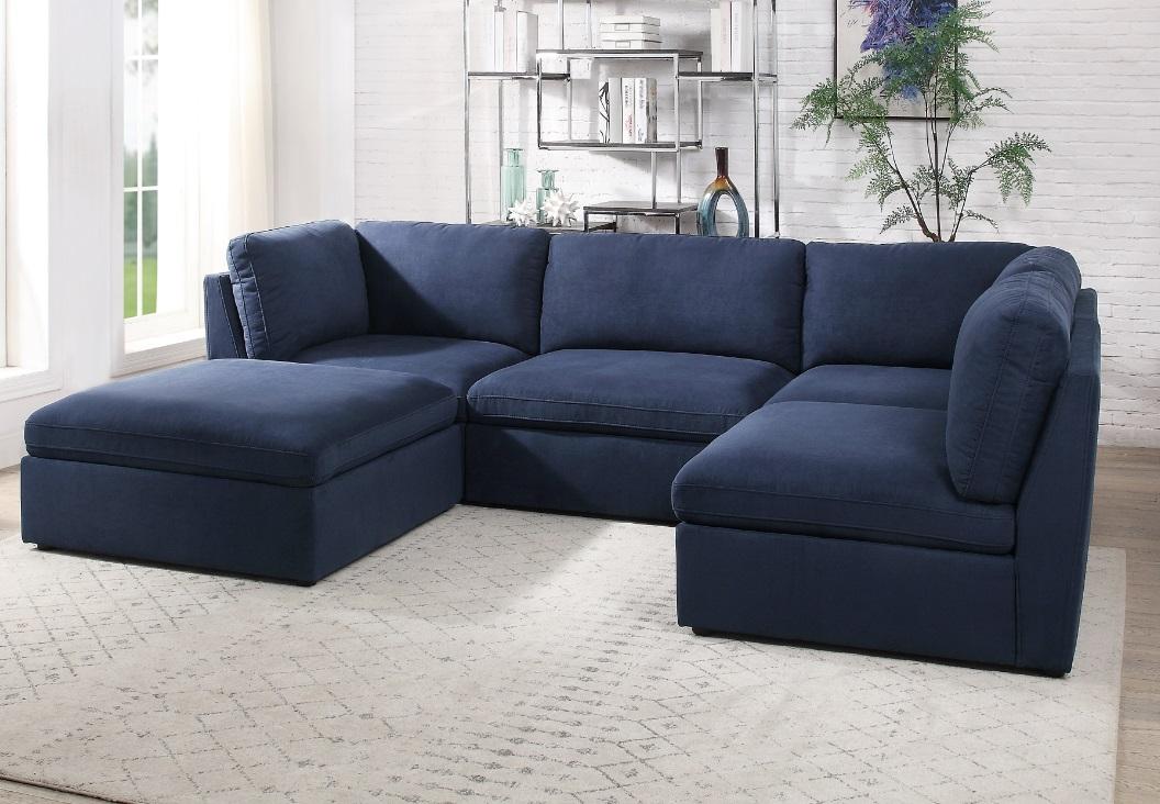 Contemporary, Modern Modular Sectional Sofa Crosby 56035-Sec Crosby in Blue Fabric