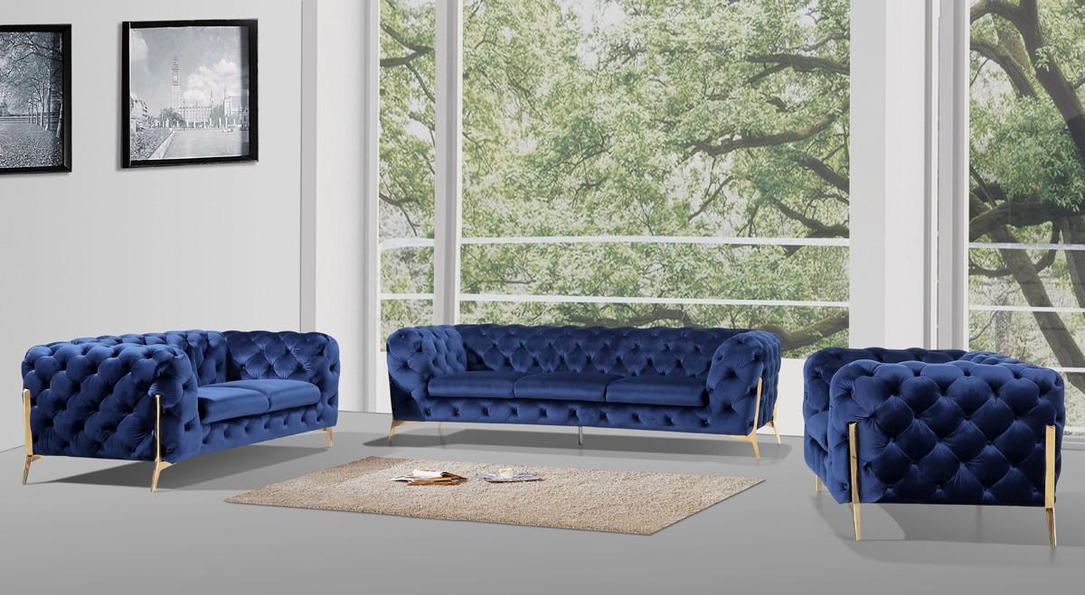 

    
Deluxe Dark Blue Velvet Tufted Sofa Set 3 Contemporary VIG Divani Casa Sheila
