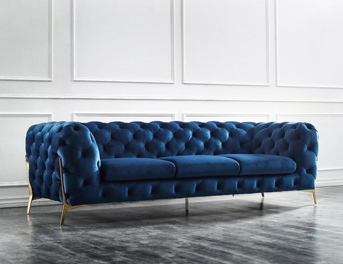 Contemporary, Modern Sofa 73692 VGCA1346-BLUE-S in Dark Blue Velour