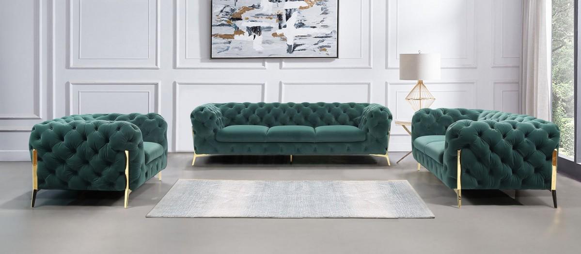 

    
Deluxe Emerald Velvet Tufted Sofa Set 3 VIG Divani Casa Sheila Contemporary
