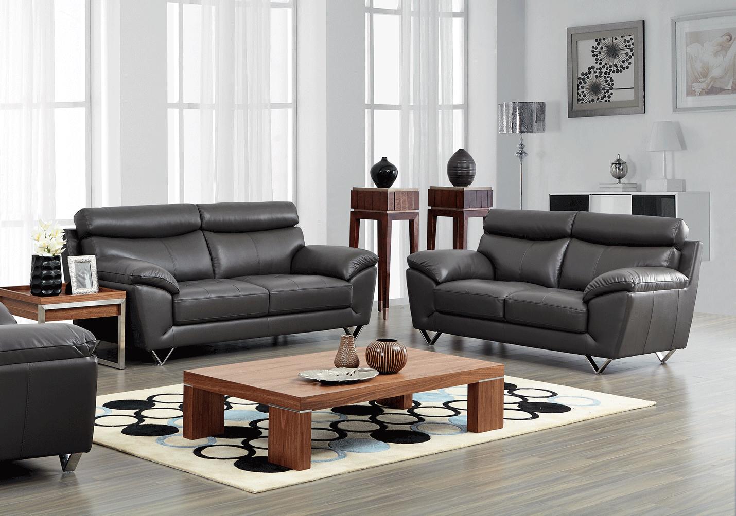 

                    
Buy Top-Grain Leather Dark Gray Deziree Sofa Set 3 Pcs Contemporary Modern
