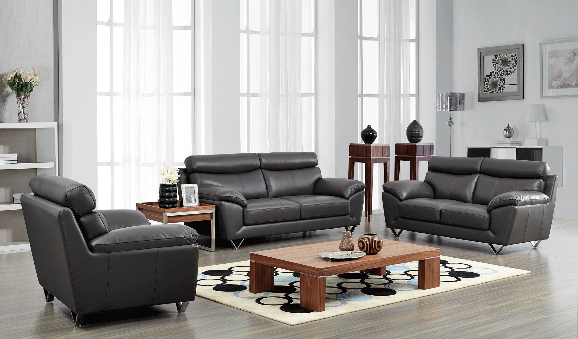 

    
Top-Grain Leather Dark Gray Deziree Sofa Set 3 Pcs Contemporary Modern
